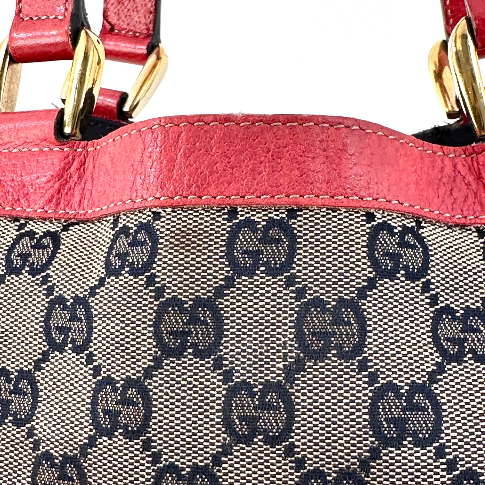 Gucci Abbey GG Canvas Leather Red 130739 Handbag Tote Bag Authentic