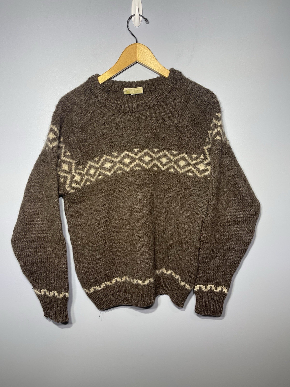 Vintage GAELTARRA Hand Loomed WoolSweater Size 42 (107cm) Brown & Cream Ireland