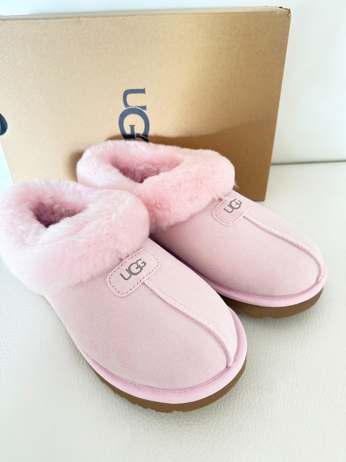NIB UGG UGGS AUSTRALIA Tazzette Genuine Shearling Collar Slipper pink 9