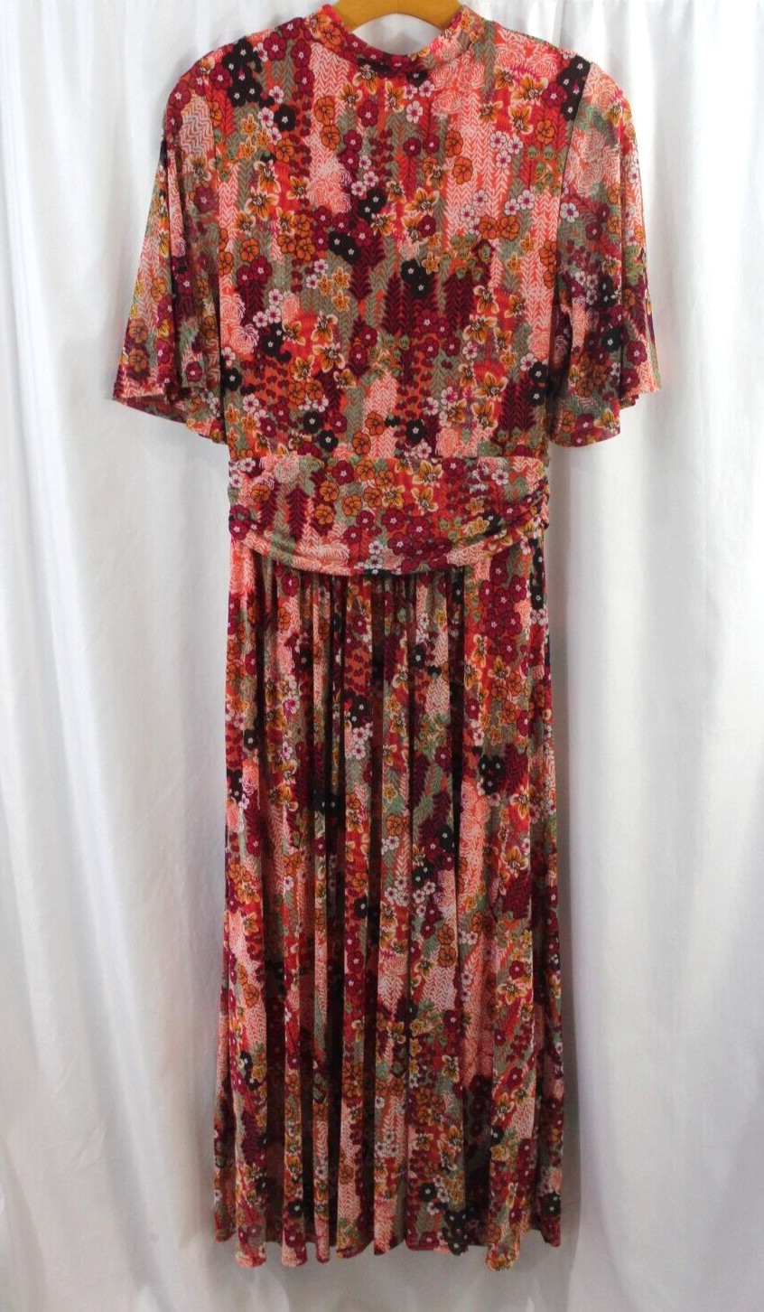 Jolie Moi Womens Multicolor Floral Short Sleeve Mesh Midi Dress 12