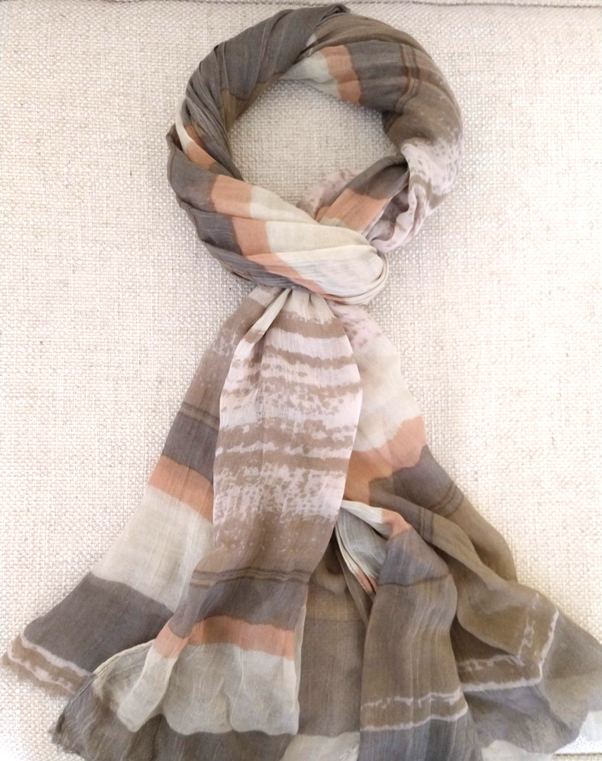 Summer Shawl Wrap Scarf Gray White Clay Stripe Sheer 30 x 78 inches