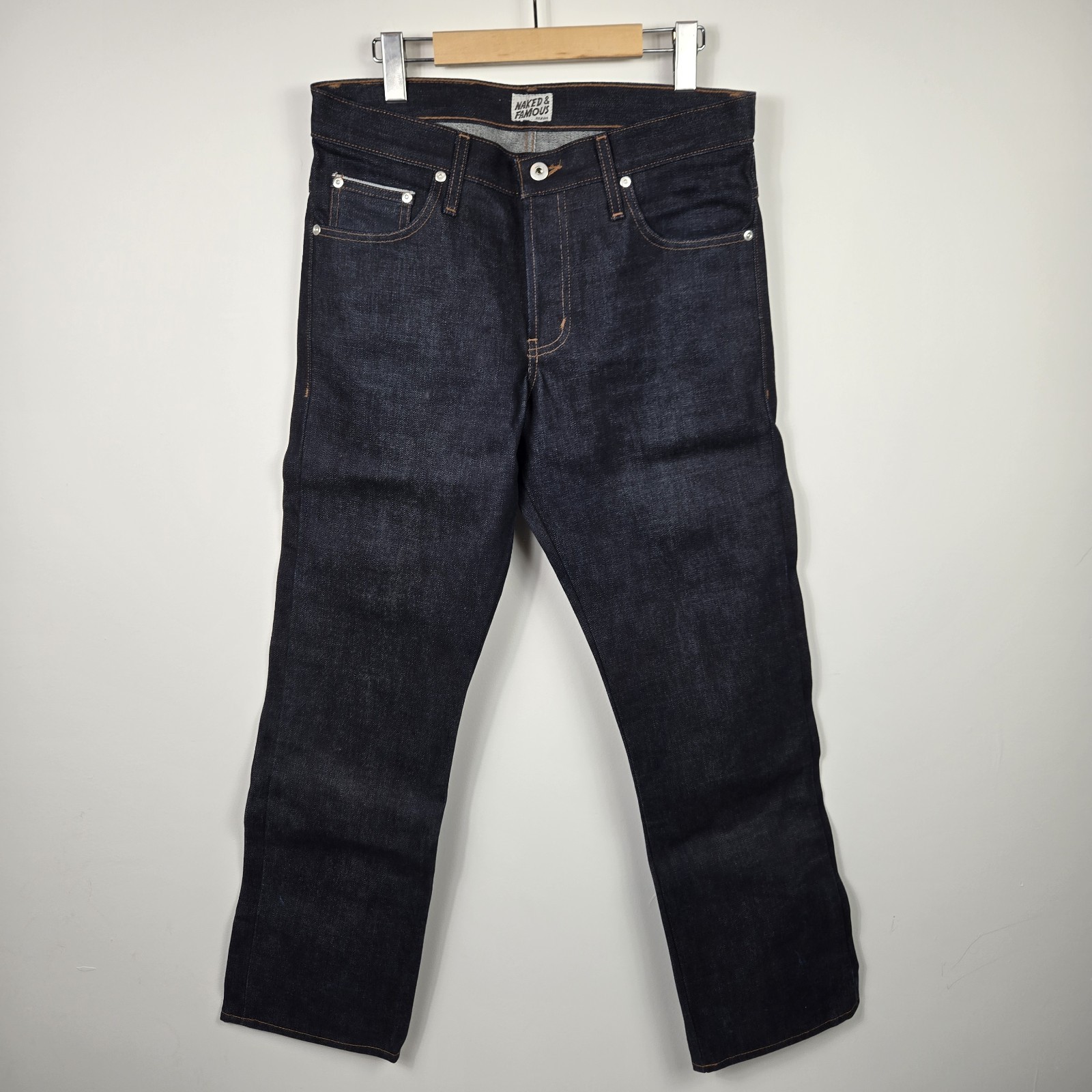 Naked & Famous Slim Guy Deep Indigo Selvedge Jeans 31×30 NWOT Hemmed