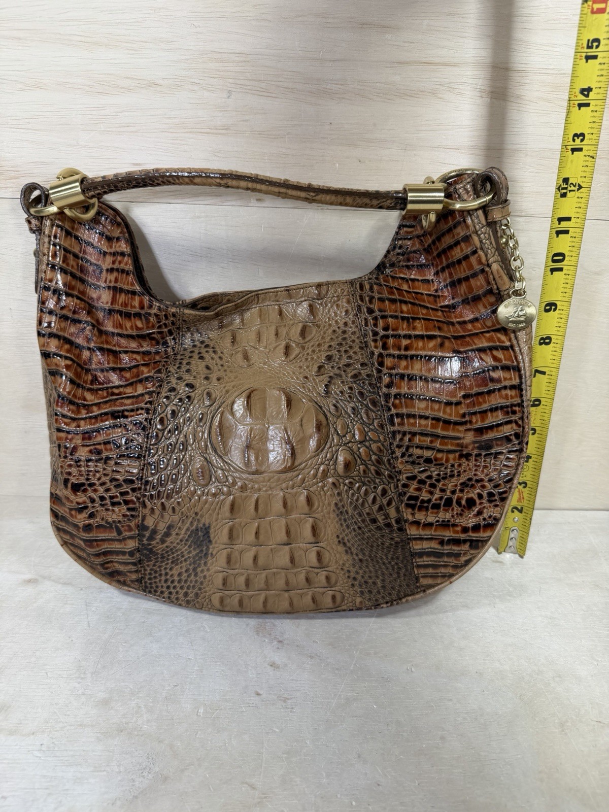 Brahmin Carmela Melbourne Tan Croc Embossed Hobo Shoulder Handbag Luxury