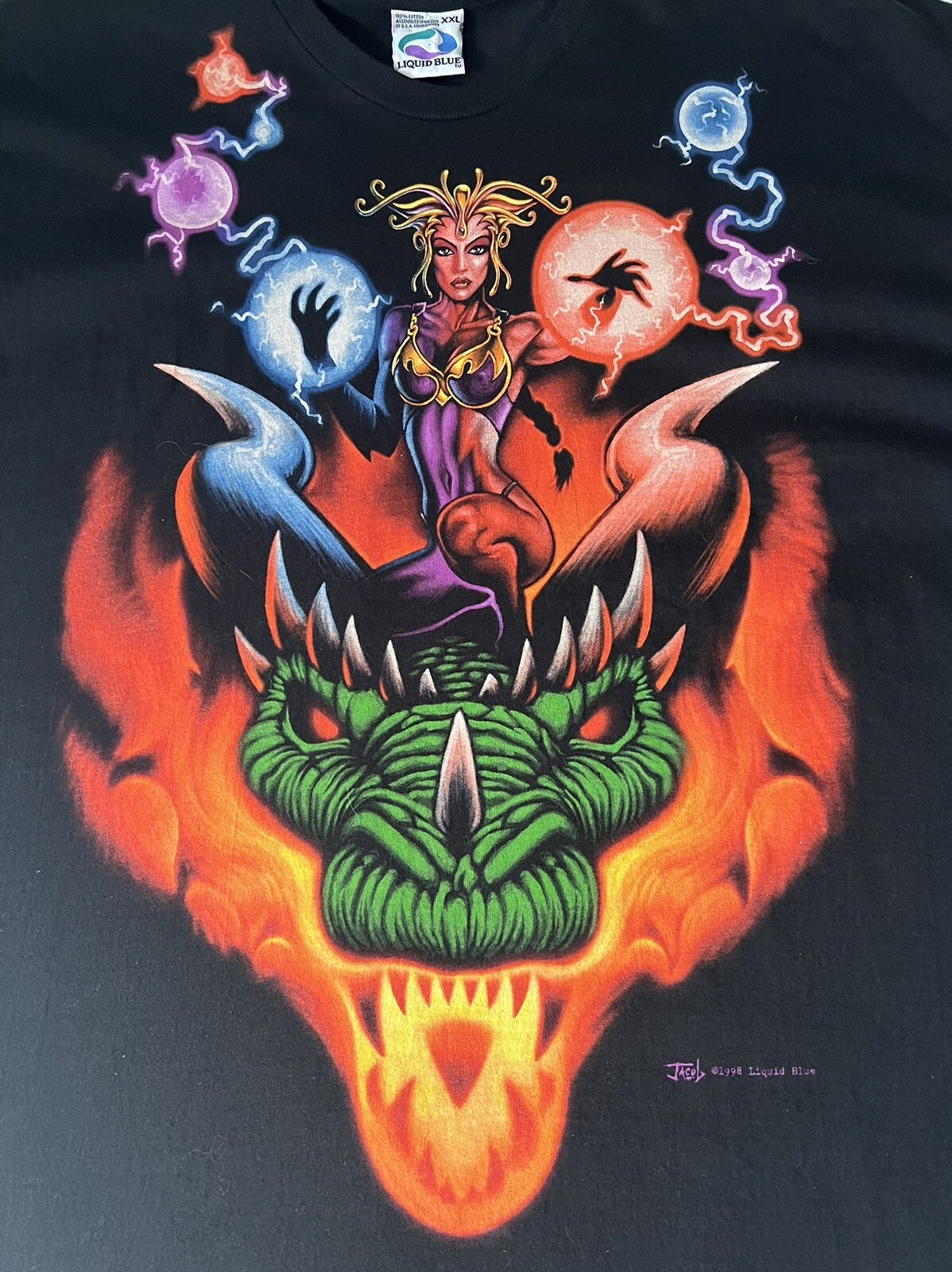 vintage 90s Liquid Blue AIO Dragon Priestess Sorceress shirt – XXL White tag 2XL