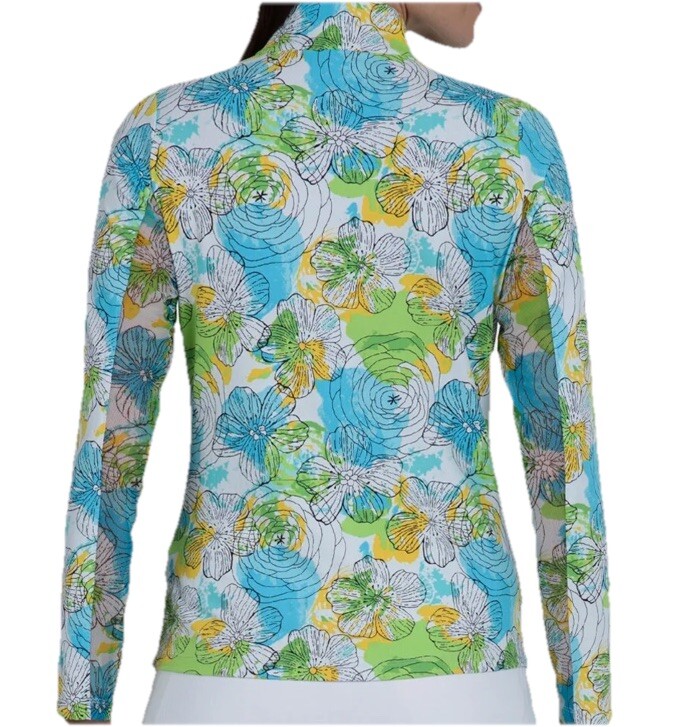 NWT IBKUL Golf Tennis 1/4 Zip Pullover Top S M L XL Blue Floral Longsleeve D4