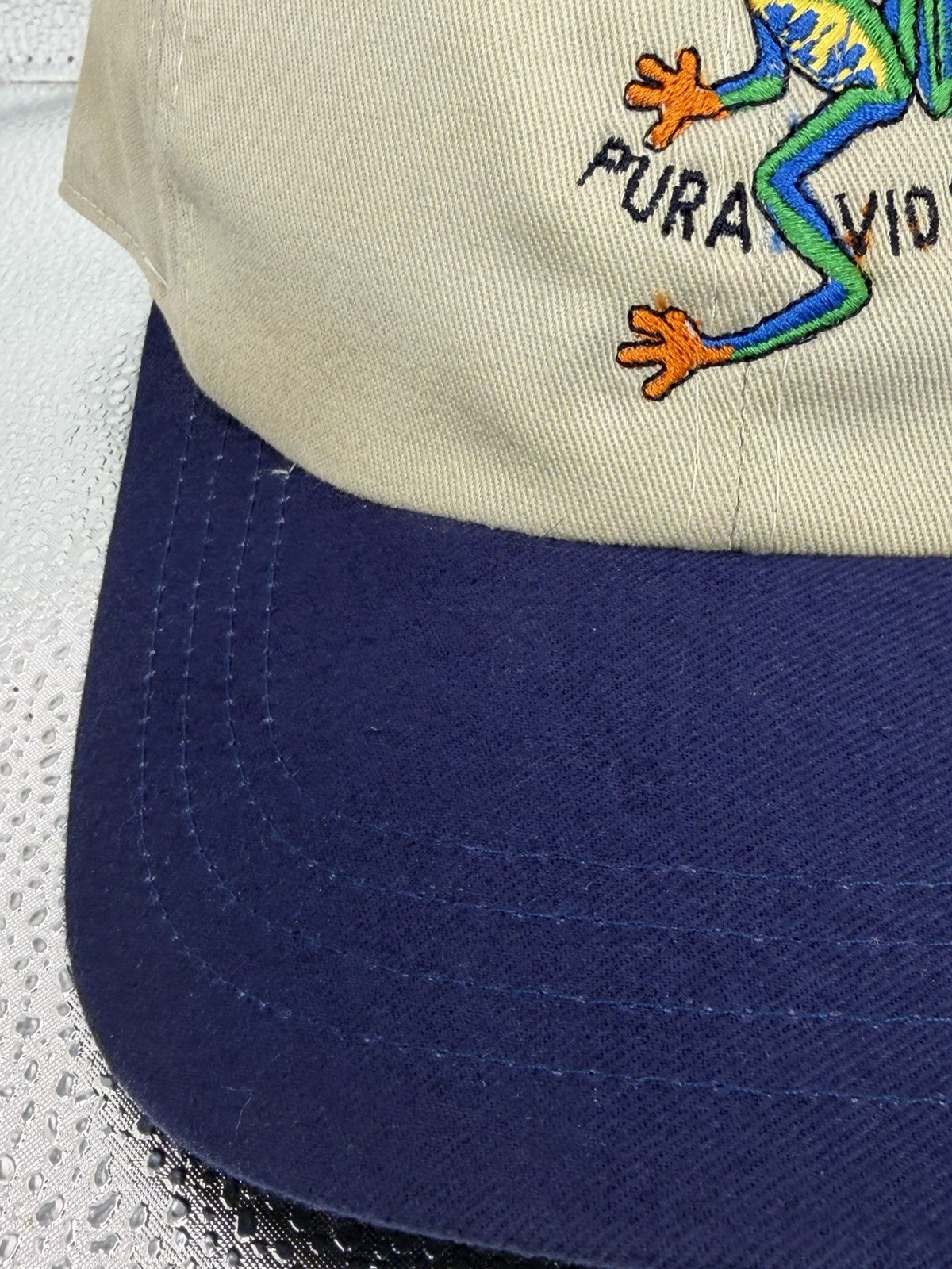 Unbranded Costa Rica Frog Beige Navy Strapback Hat Pura Vida Embroidered Cap