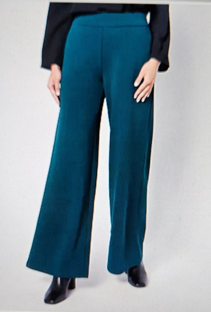Dennis Basso Midnight Green Petite Luxe Crepe Wide Leg Pants ~ 1XP ~ NEW