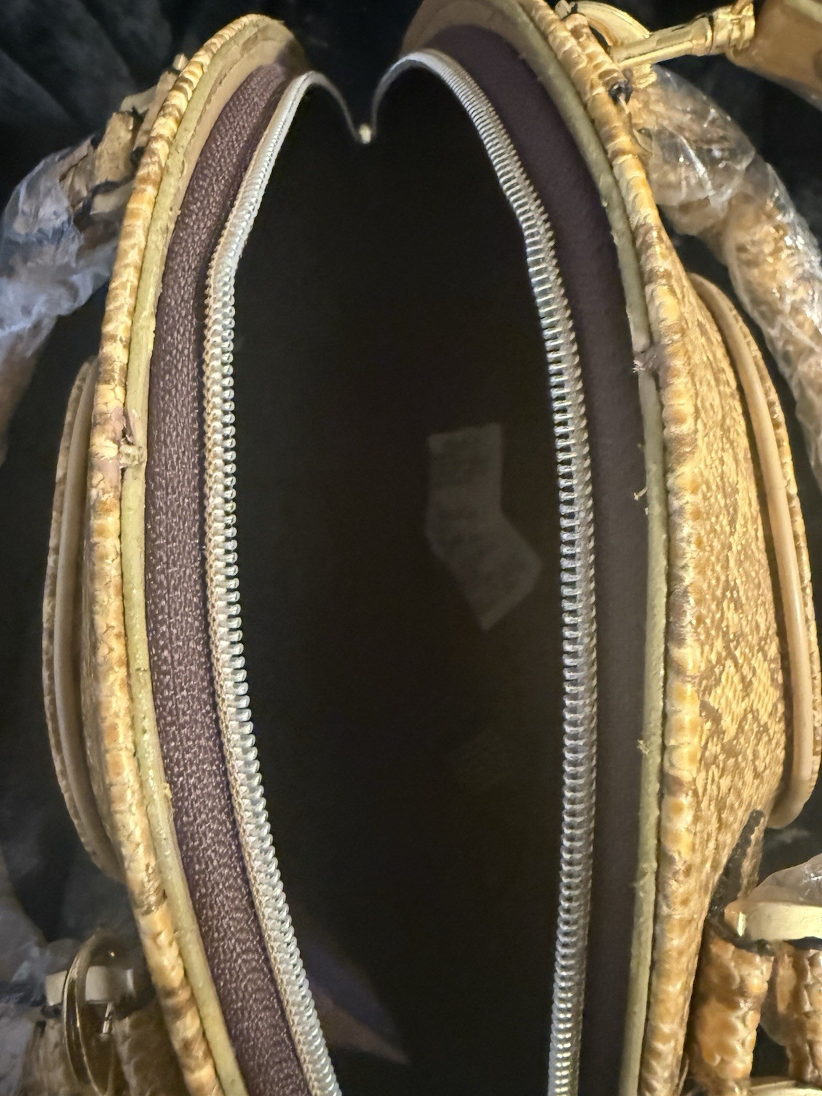 Beige Snake Animal Print Small Satchel Top Handle Zip, Detachable Strap