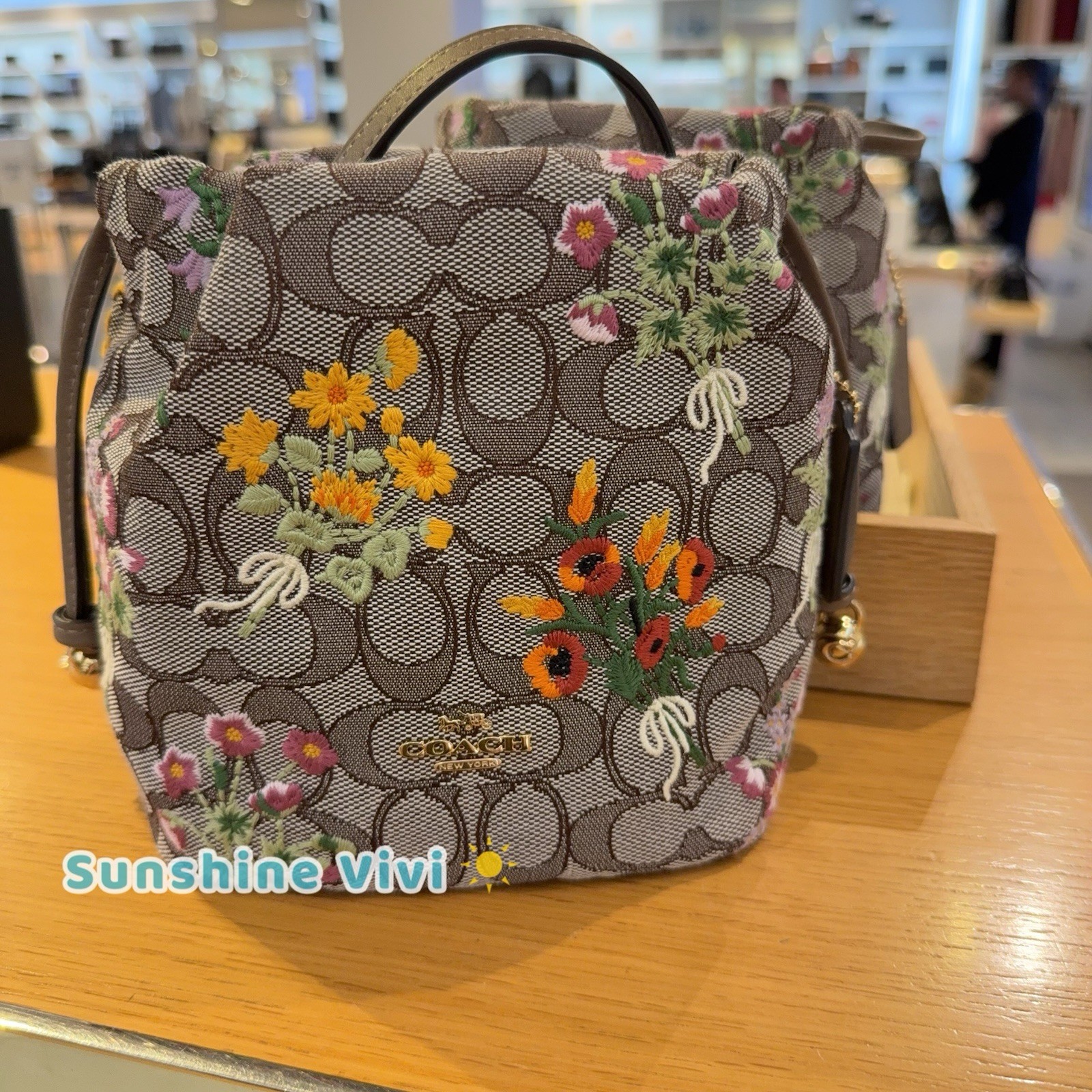 NWT Coach Faye Mini Drawstring Bag Signature Jacquard Floral Embroidery CDZ94