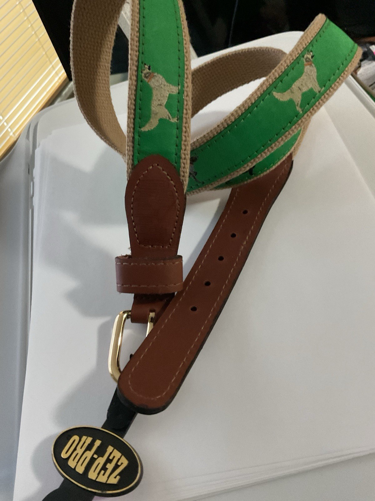NWT Zip-Pro Leather And Webbing Heavy Duty Dog Print Belt 42