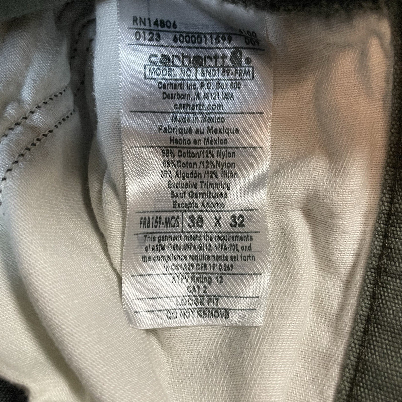 Carhartt FR Loose Fit Flame Resistant Work Pants Green 38×32 FRB159-MOS CAT2