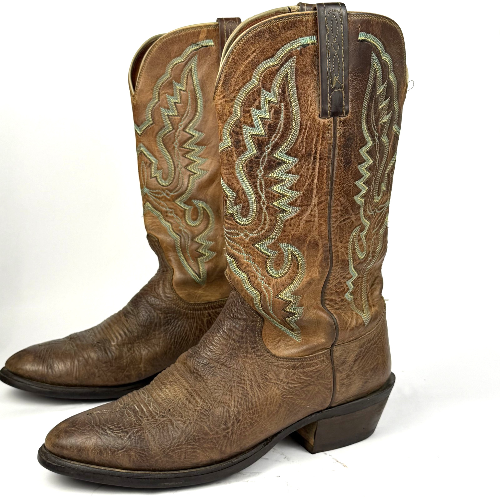 Lucchese 2000 Brown Bullhide Leather Round Toe T3253R Mens Cowboy Boots sz 9.5D