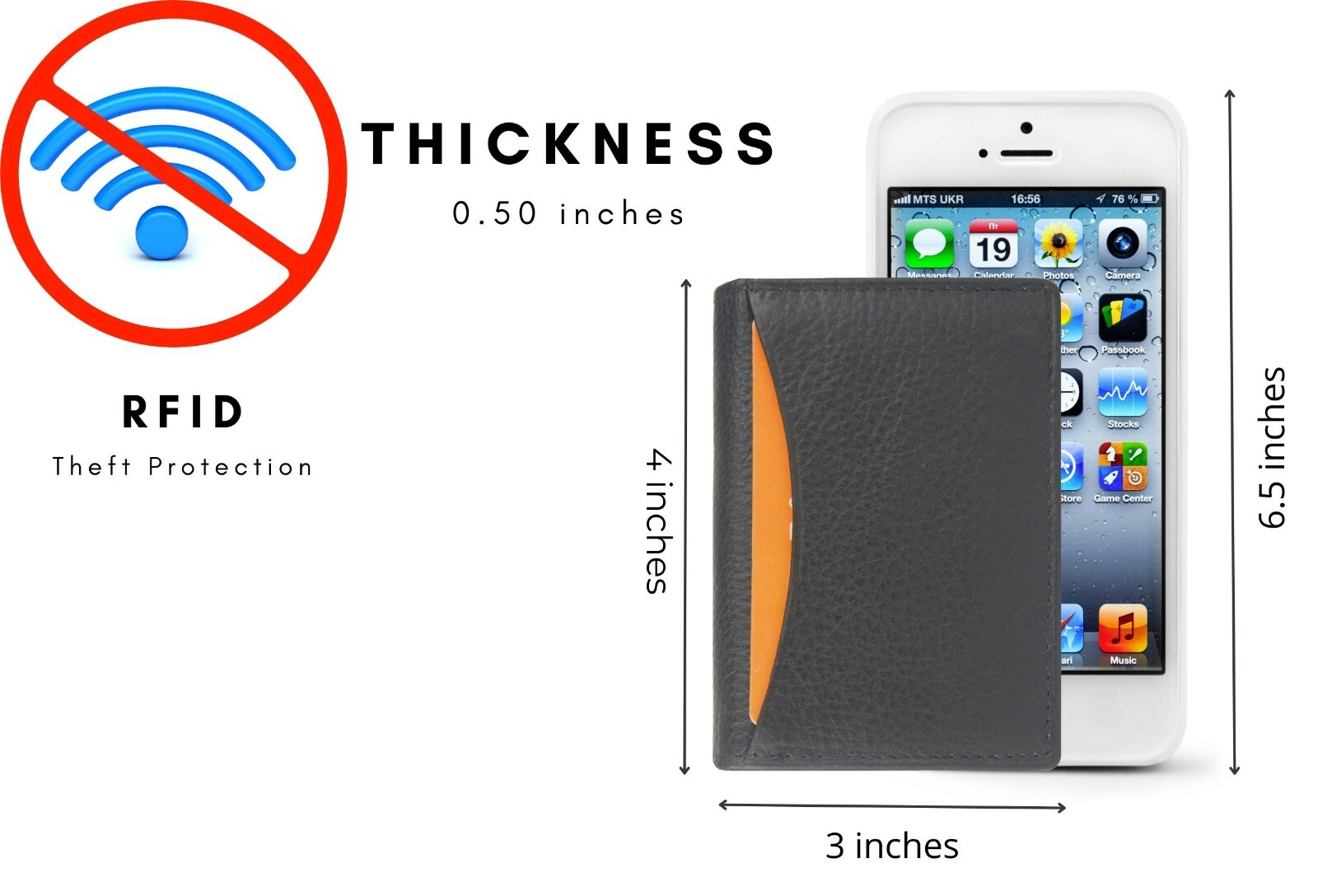 Genuine leather slim credit card ID holder mens and womens wallet Black