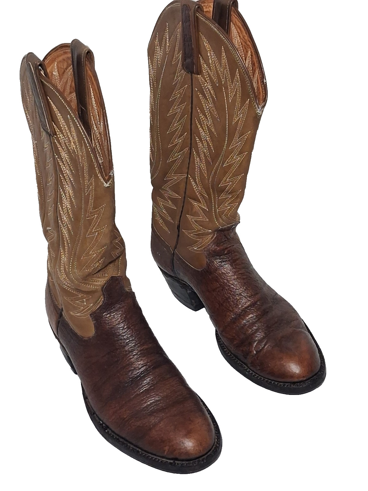 Vintage Dan Post Rugged Brown Bullhide Leather Cowboy Boots Men’s Size 7.5 D USA