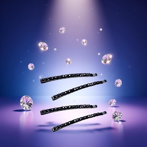 4Pcs Black Rhinestone Hair Clips – Shiny Crystal Barrettes and Bobby Pins |