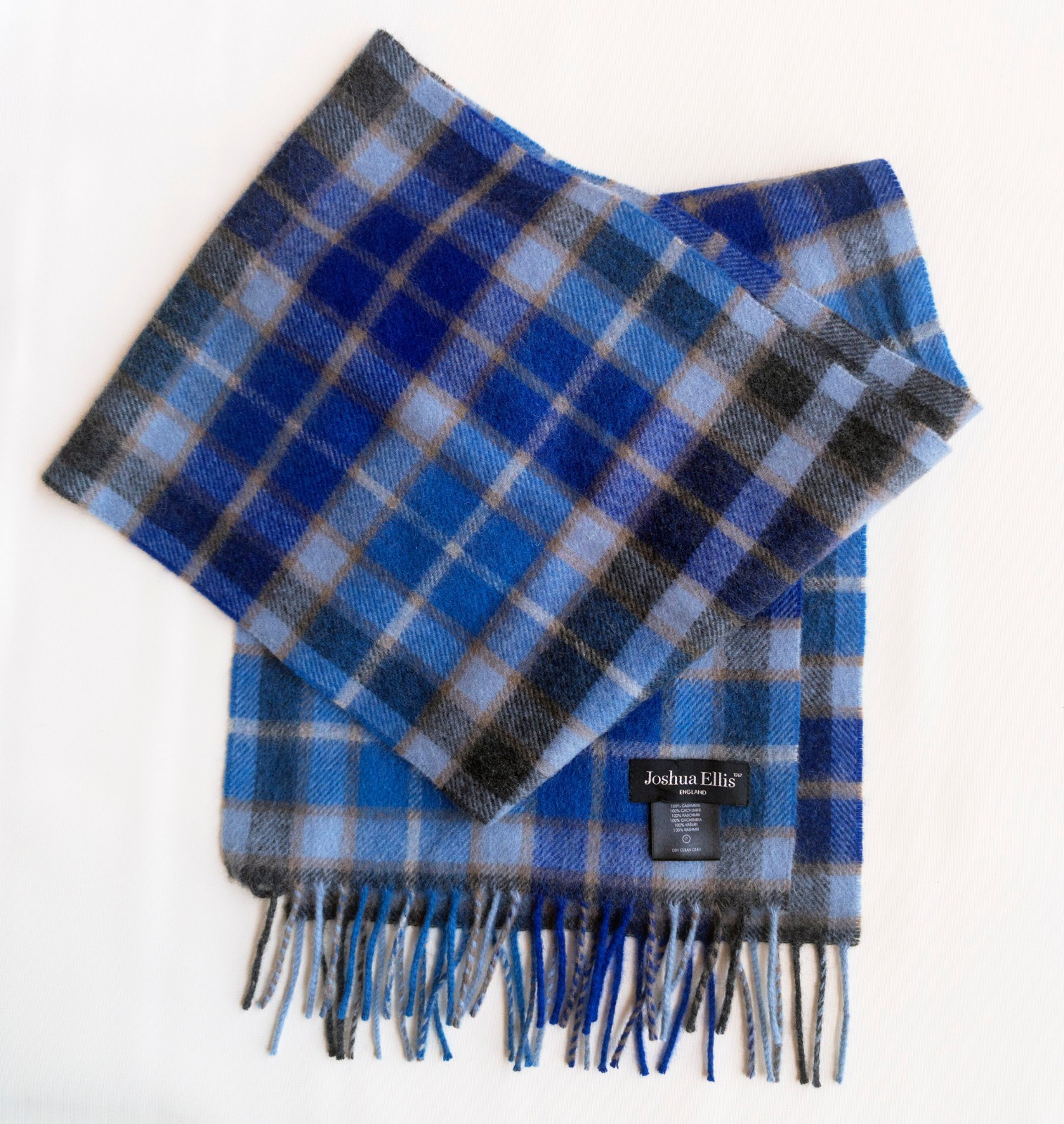NP €167 Joshua Ellis 100% cashmere scarf, m.i. UK! checked, plaid, wool scarf