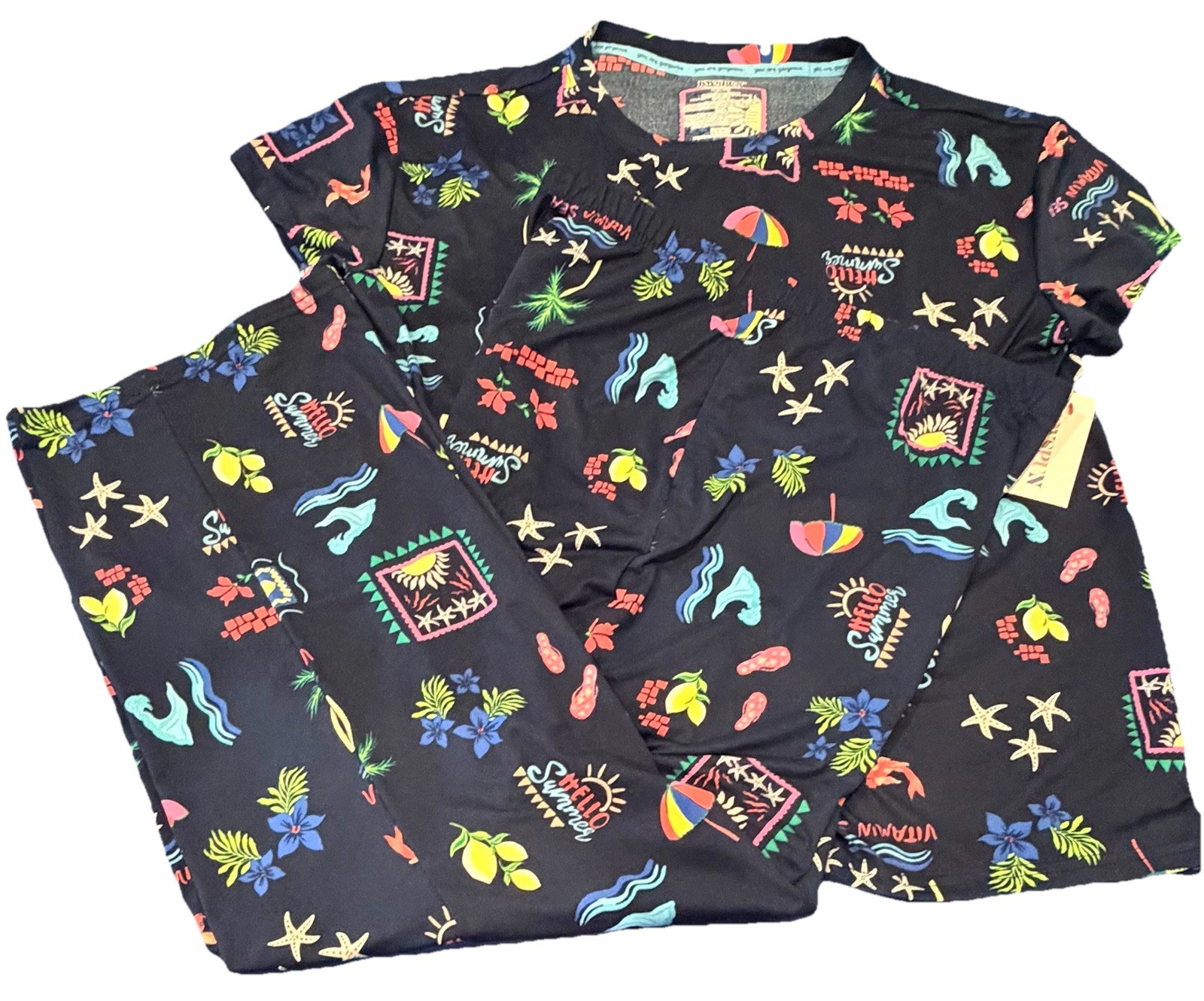 NWT Joyspun Dreamy Soft Pajama Set Medium Tropical Blue Pockets Loungewear