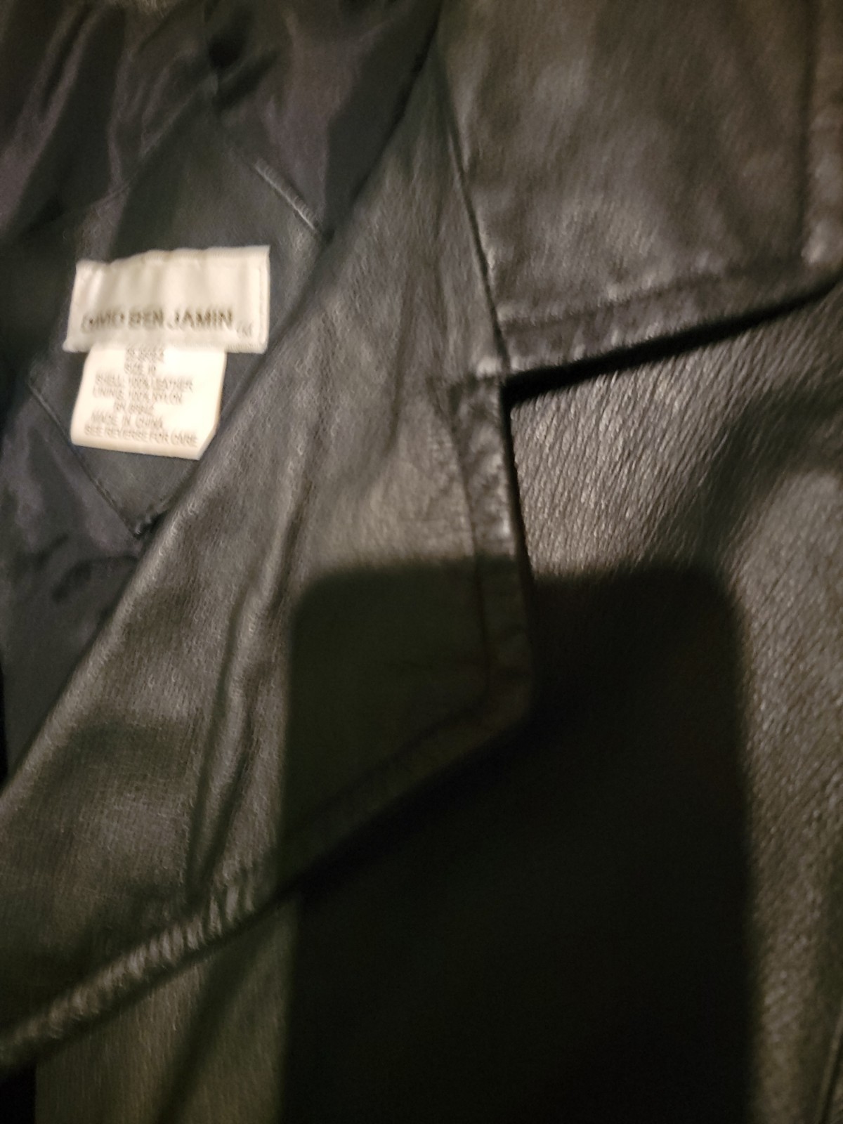 David Benjamin Black Leather Jacket 100% Genuine Leather With Nylon Lining