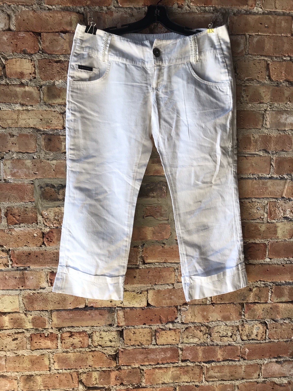 Dolce Gabbana White Capri Pants 52% Linen 48% Cotton Low Cut Rise L