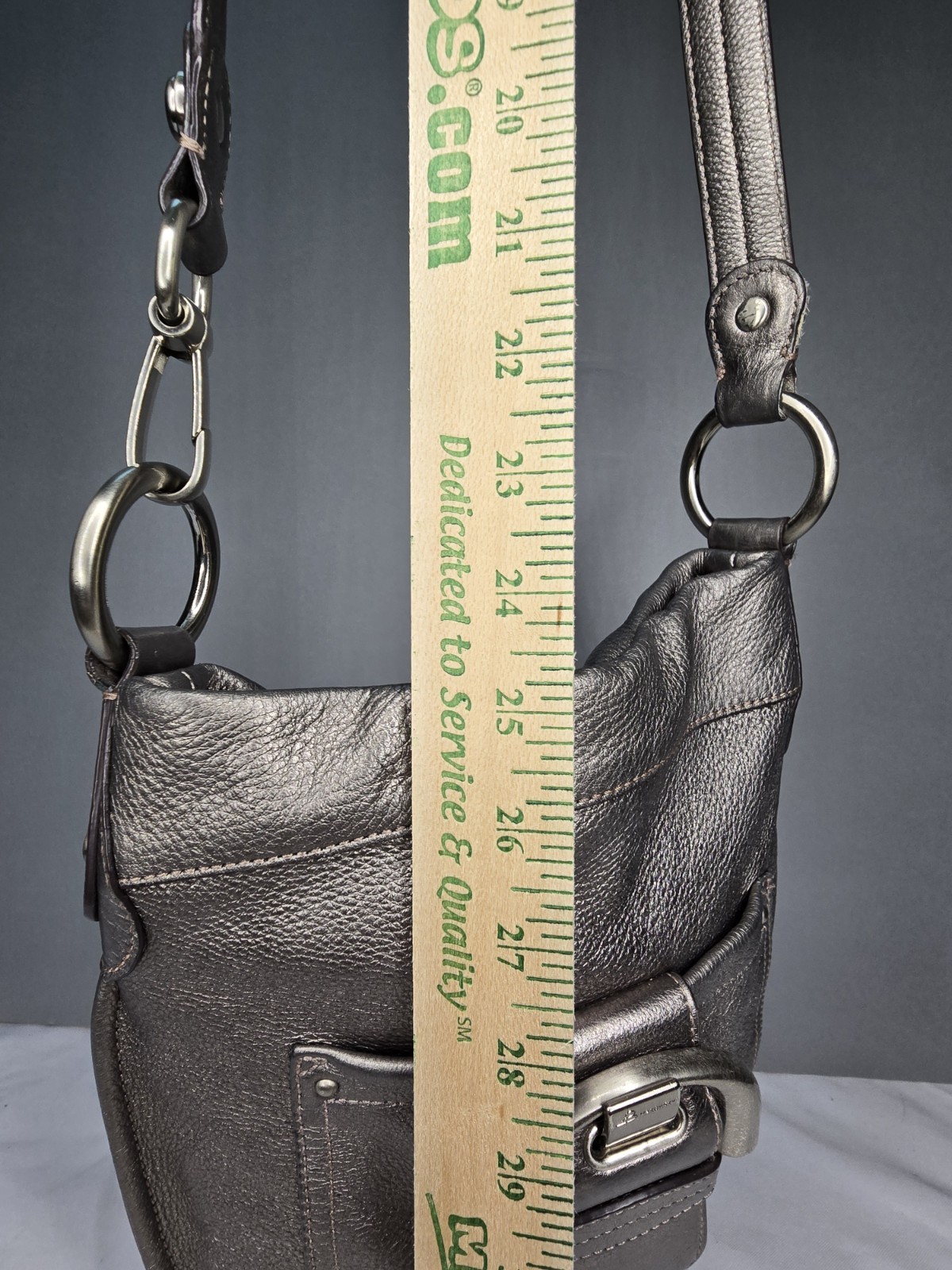 B. Makowsky Silver Pebbled Shoulder/Crossbody Bag Detachable Strap Charm Hobo