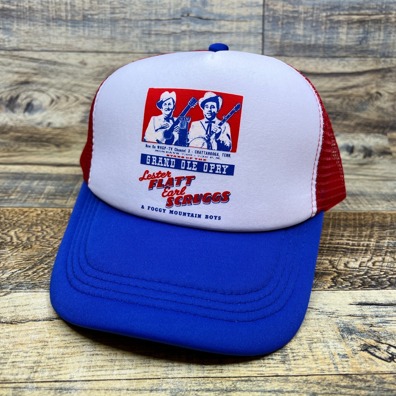 Flatt & Scruggs Foggy Mountain Boys Grand Ole Opry Unisex Trucker Hat Red Blue
