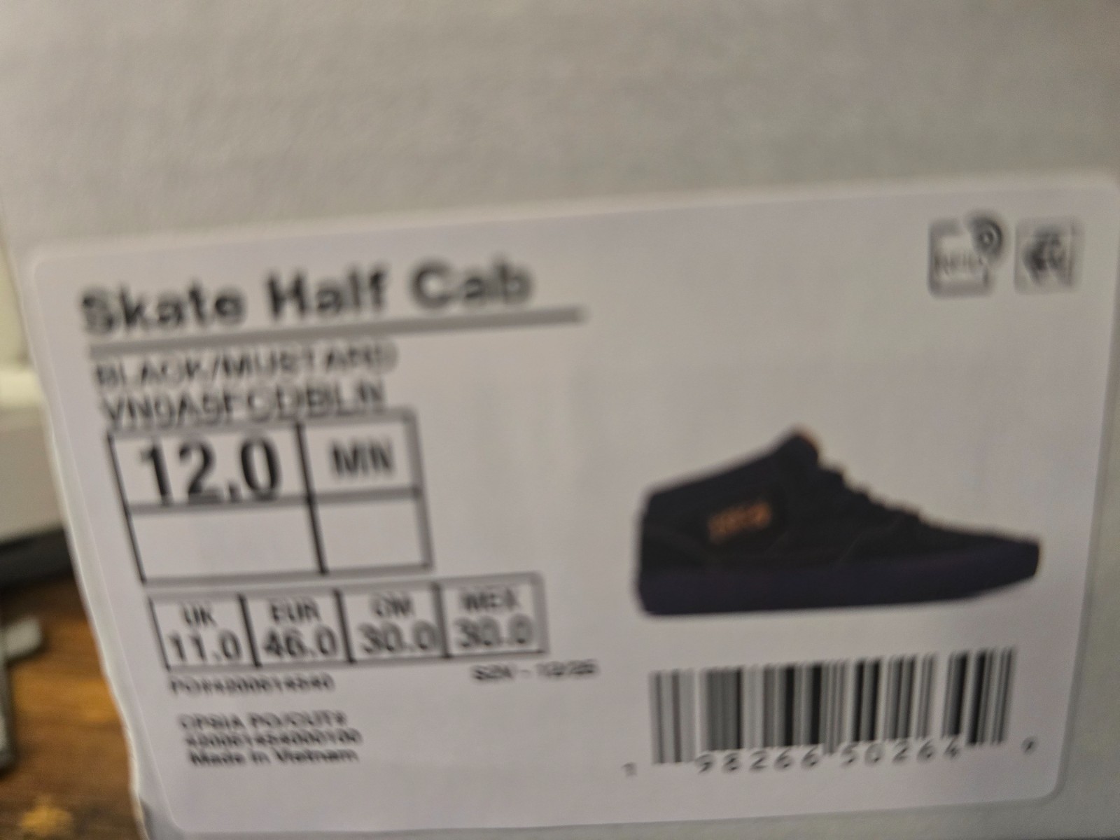 Vans Skate Half Cab Black Mustard VN0A5FCDBLN Men’s Size 12 US Shoes NEW SKATE