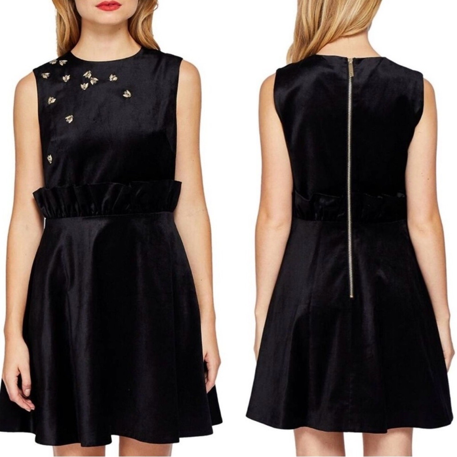 Ted Baker London Celeena Queen Bee Velvet Party Dress Gold Bee Embellished Sz 1