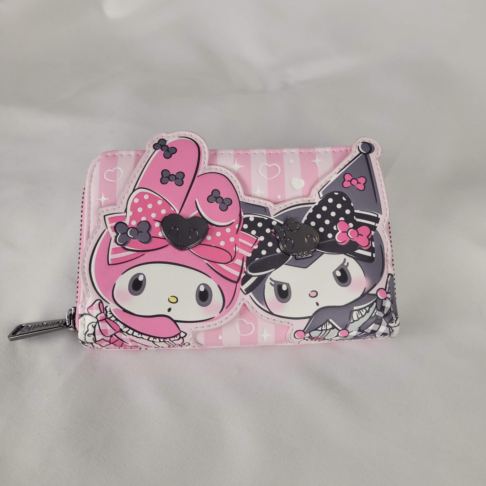 Sanrio Loungefly My Melody Kuromi Zip Around Wallet Pink Striped Character