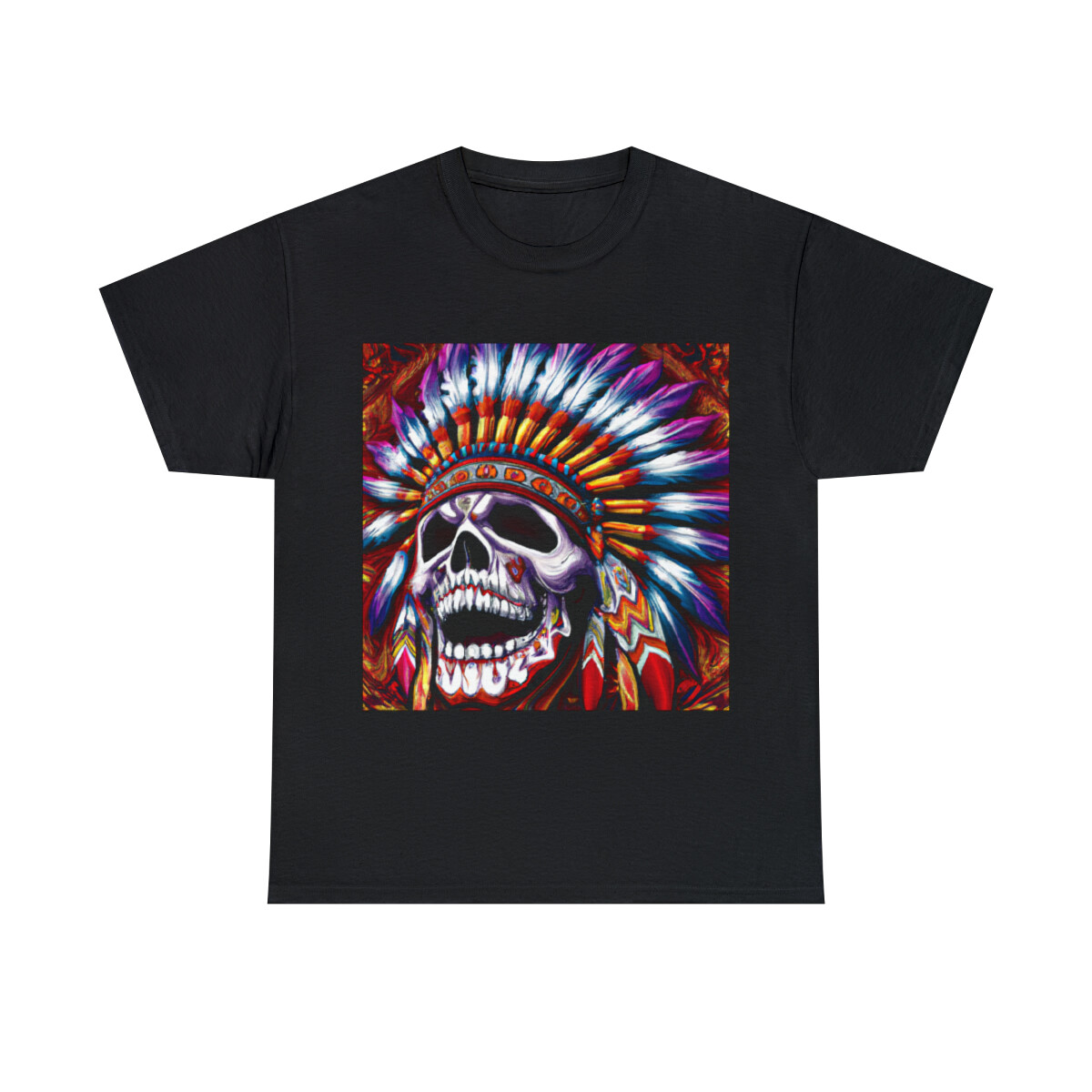 Indian Skull Headdress Biker Motorcycle T Shirt Adult Art Tee Retro Style 90s