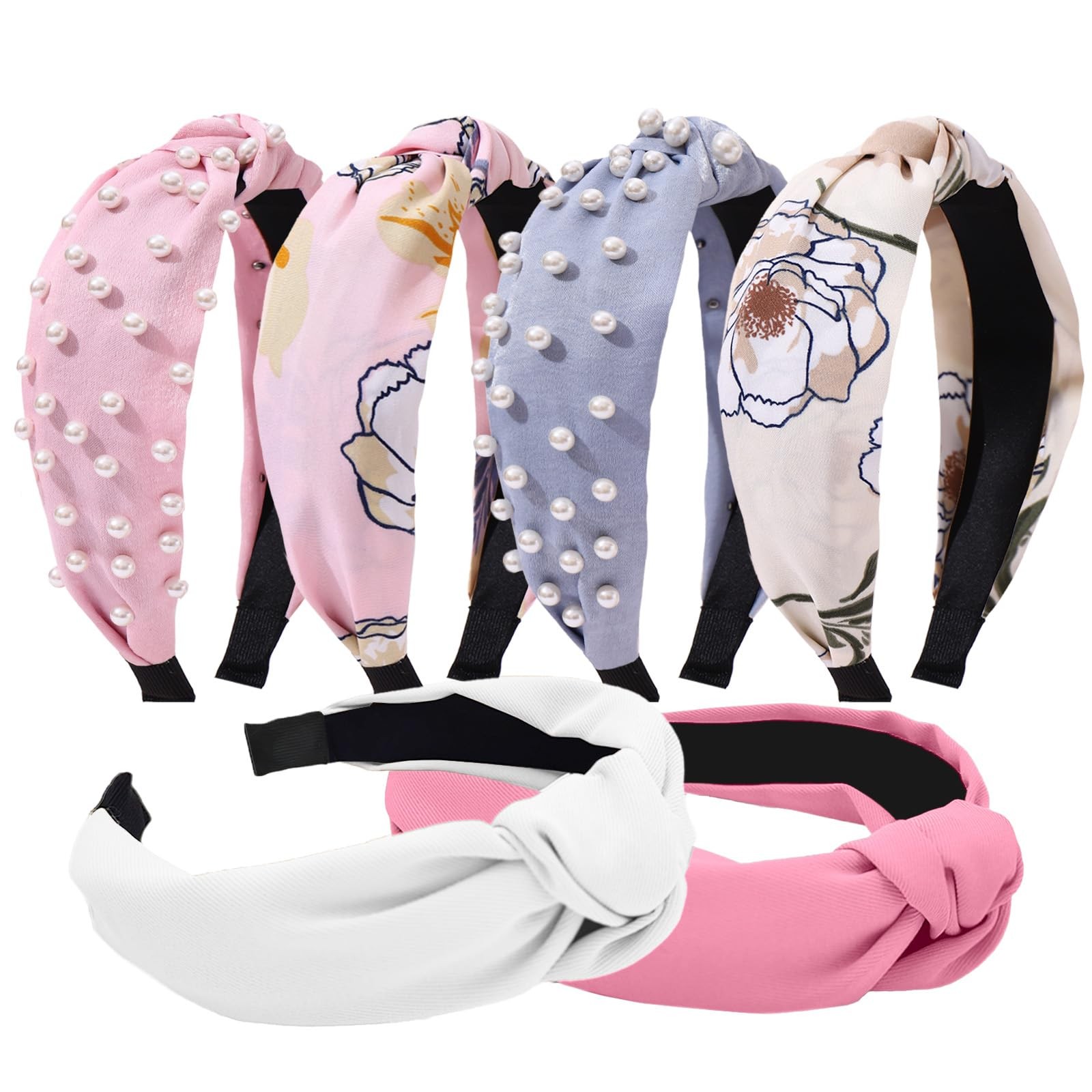 Drnytunk 6Pcs Knotted Headbands, Pearl & 6 Count (Pack of 1), Style C