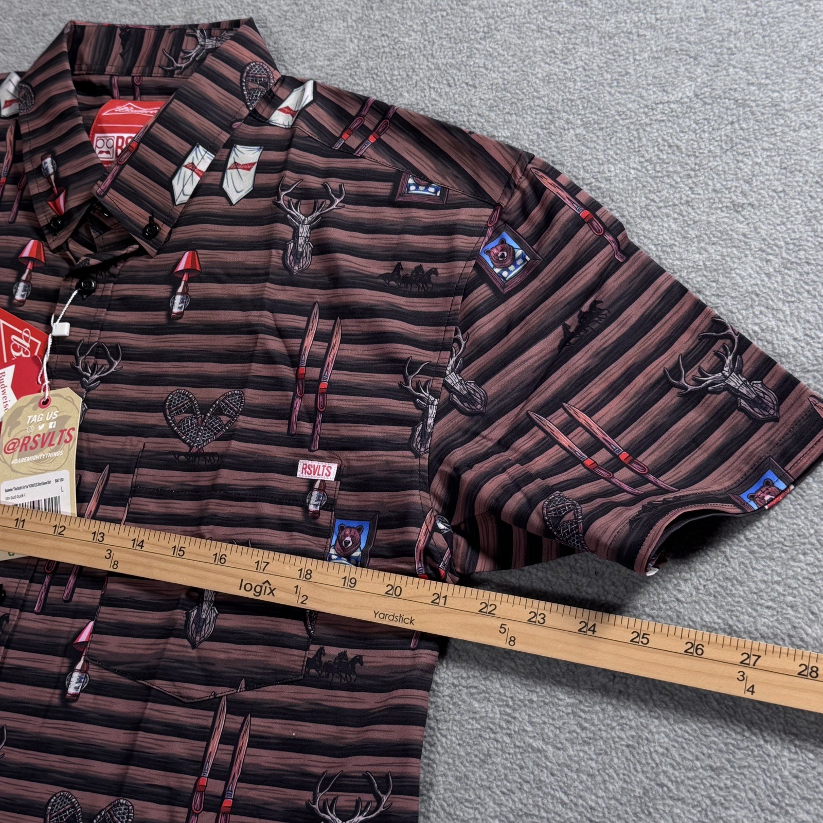 NWT RSVLTS Men’s BUDWEISER SKI LODGE BUCK RARE KUNU SHIRT LARGE Dad Comfort Beer