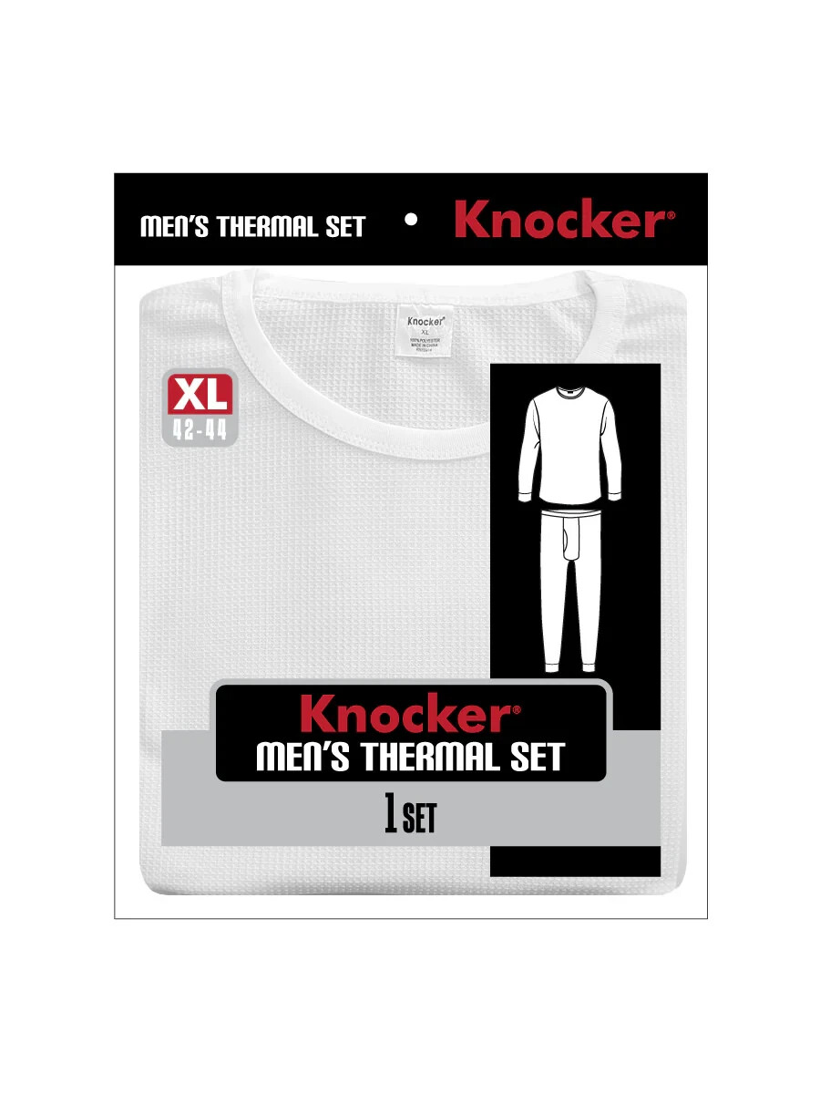 Knocker Men’s THERMAL Underwear 2 PC Top and Bottom Size : M to 3XL WHITE