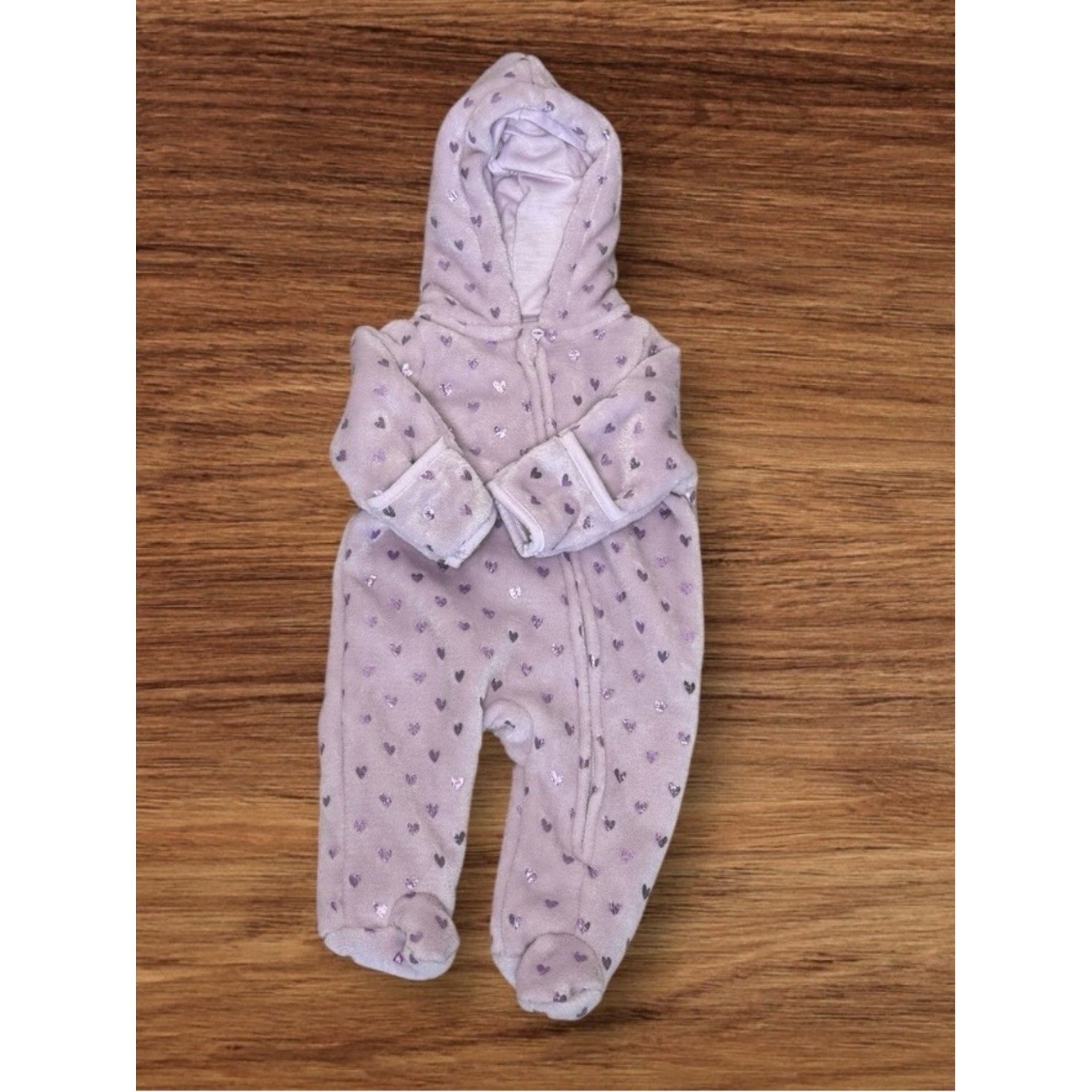 B4 All Baby Fleece Hooded Footie Snowsuit – Newborn/0-3M -Lavender Hearts
