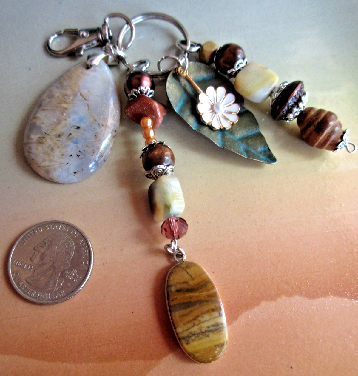 Agate & Bronze Purse Jewelry Keyring 7.5 inches