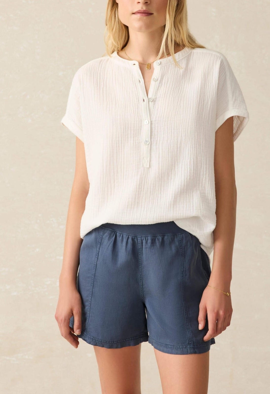 Faherty Womens Dream Organic Cotton Gauze Desmond Top White Size Large