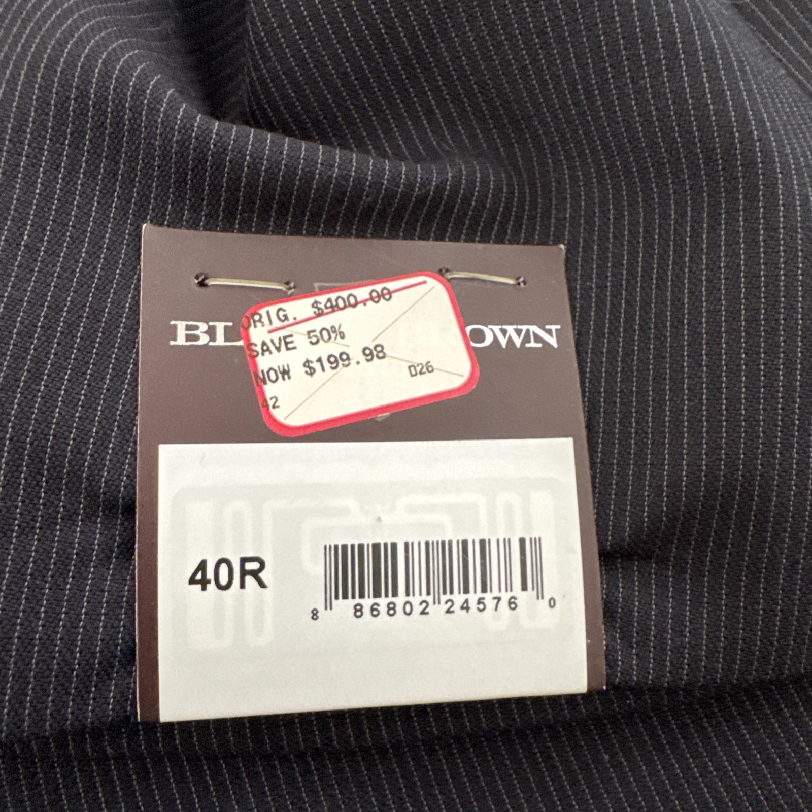 Black Brown 1826 Jack Slim Mens Blazer 40R navy blue striped NWT