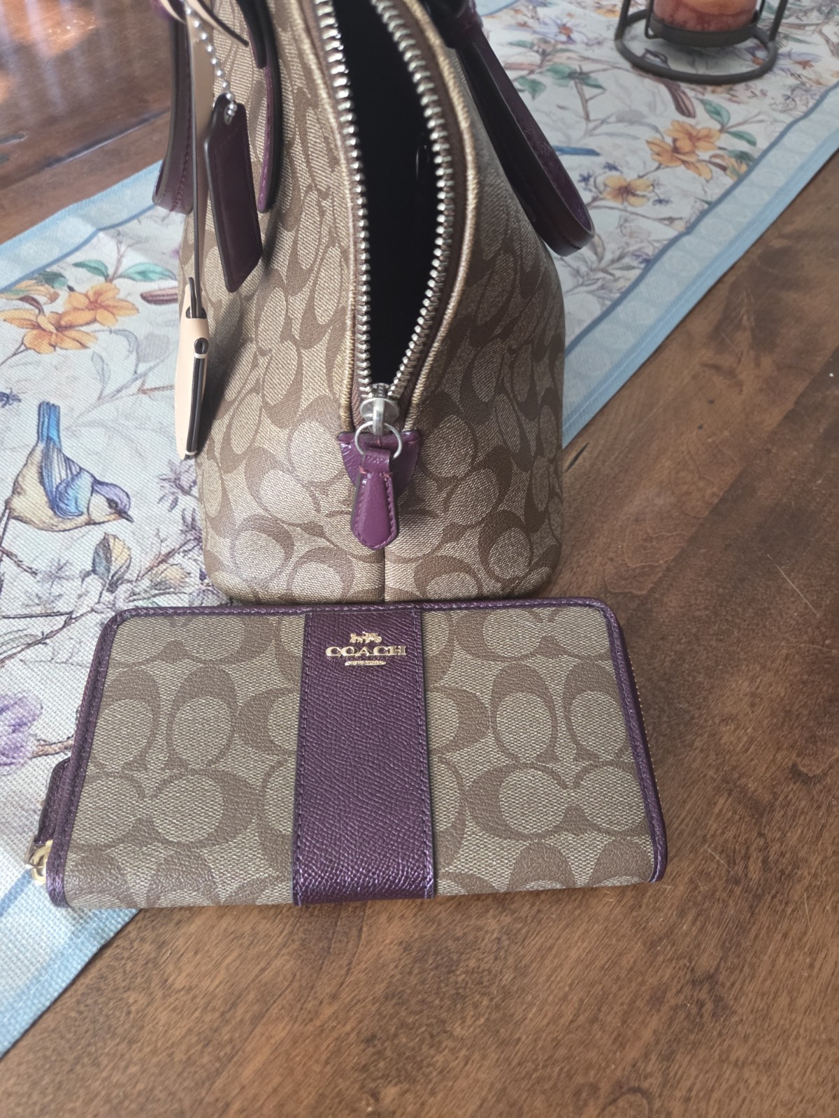 COACH PEYTON SIGNATURE Coated DOMED SATCHEL khaki/purple No.F1381-F24606