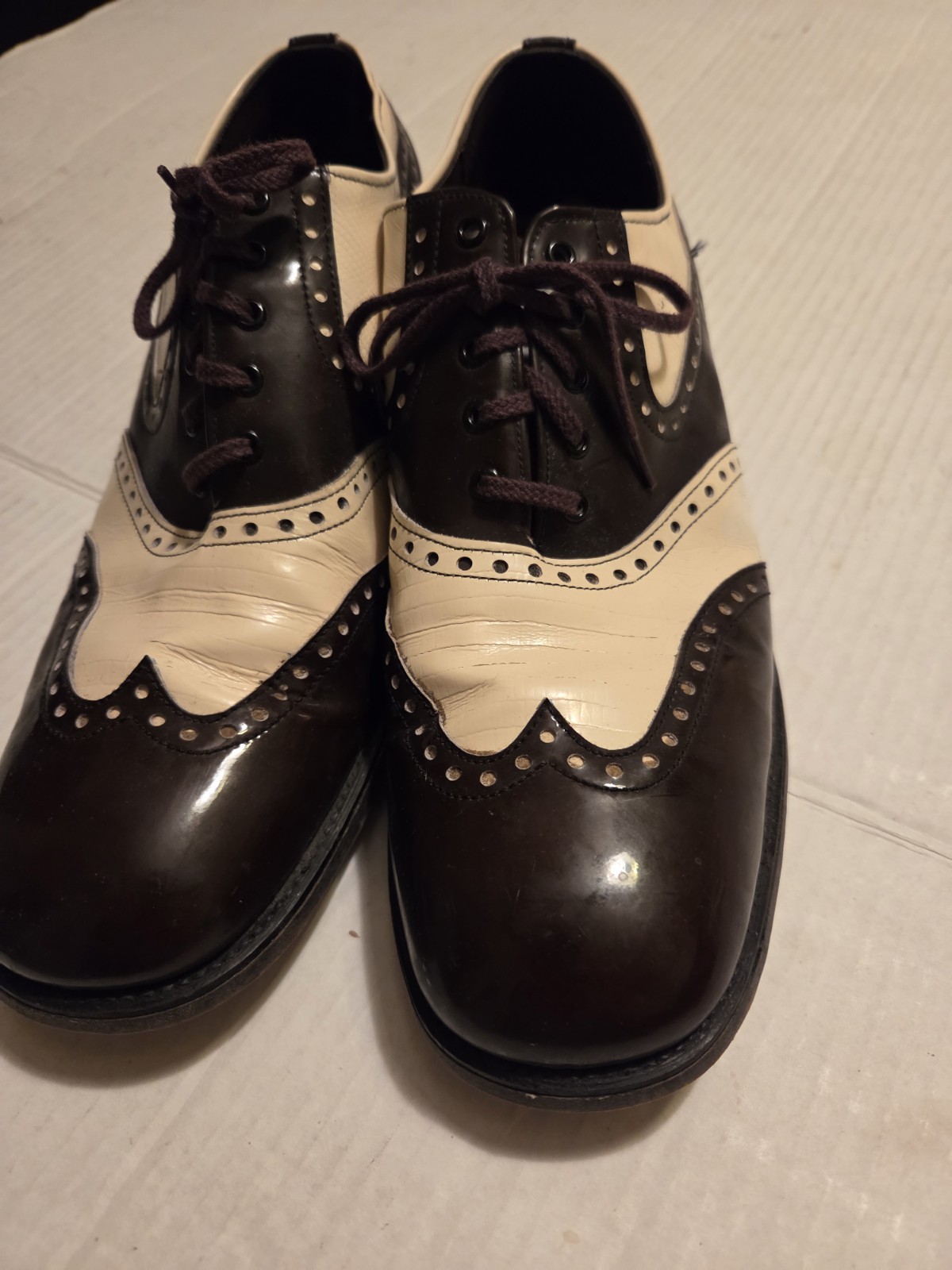 Vinatge Men’s 10D Two Tone Portage Shoes Patent Wingtip Oxford Formal Dress Shoe
