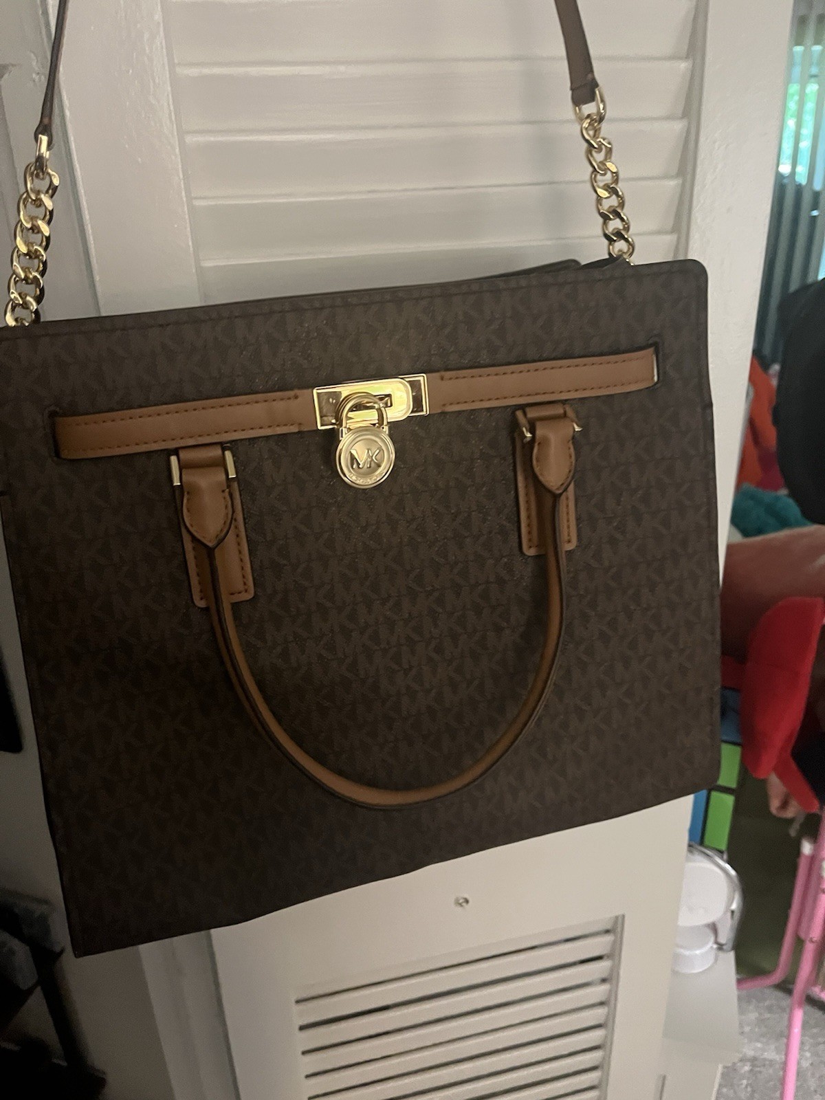 Michael Kors Hamilton Large Crossbody Handbag Signature Brown Logo