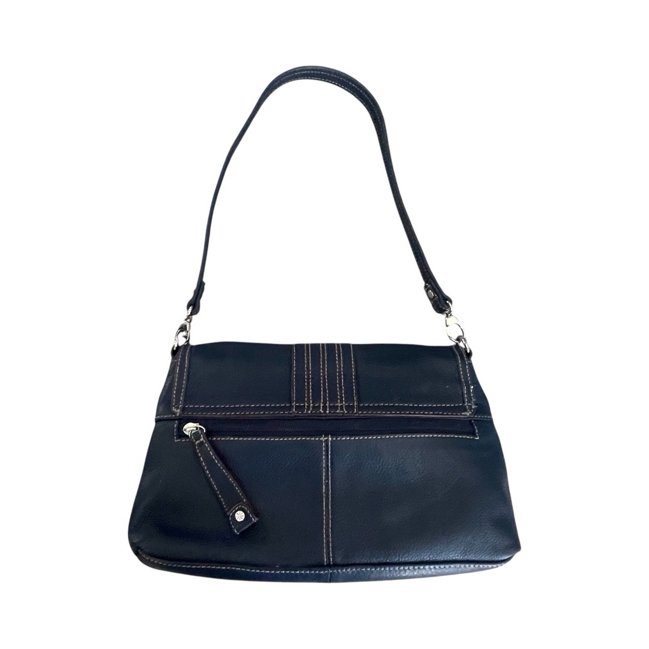 Isaac Mizrahi Navy Leather Shoulder Bag Burgundy Accents Pebble Grain Purse