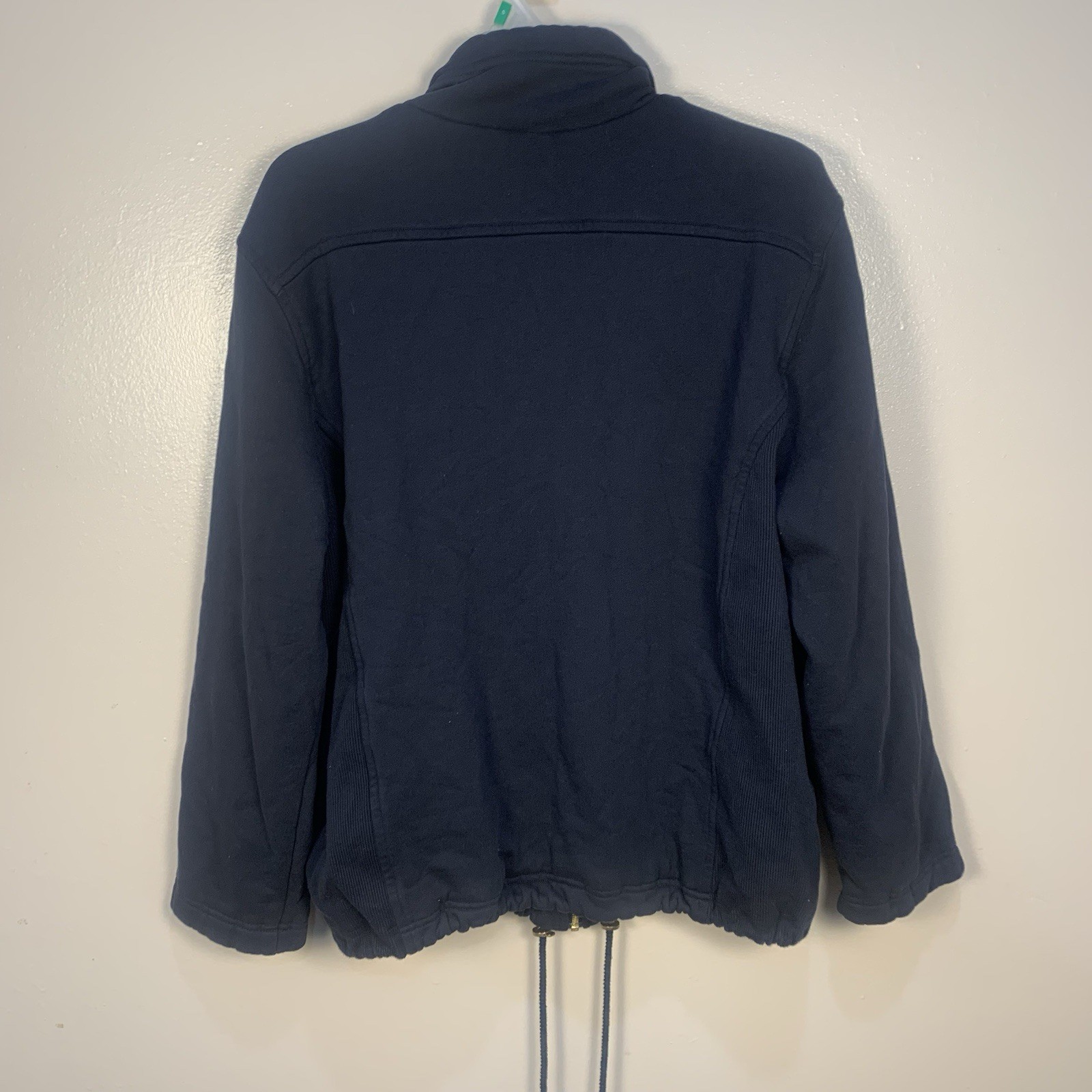 Escada Sport Front Zipper Logo Embroidered Sweatshirt Jacket Drawstring Navy M