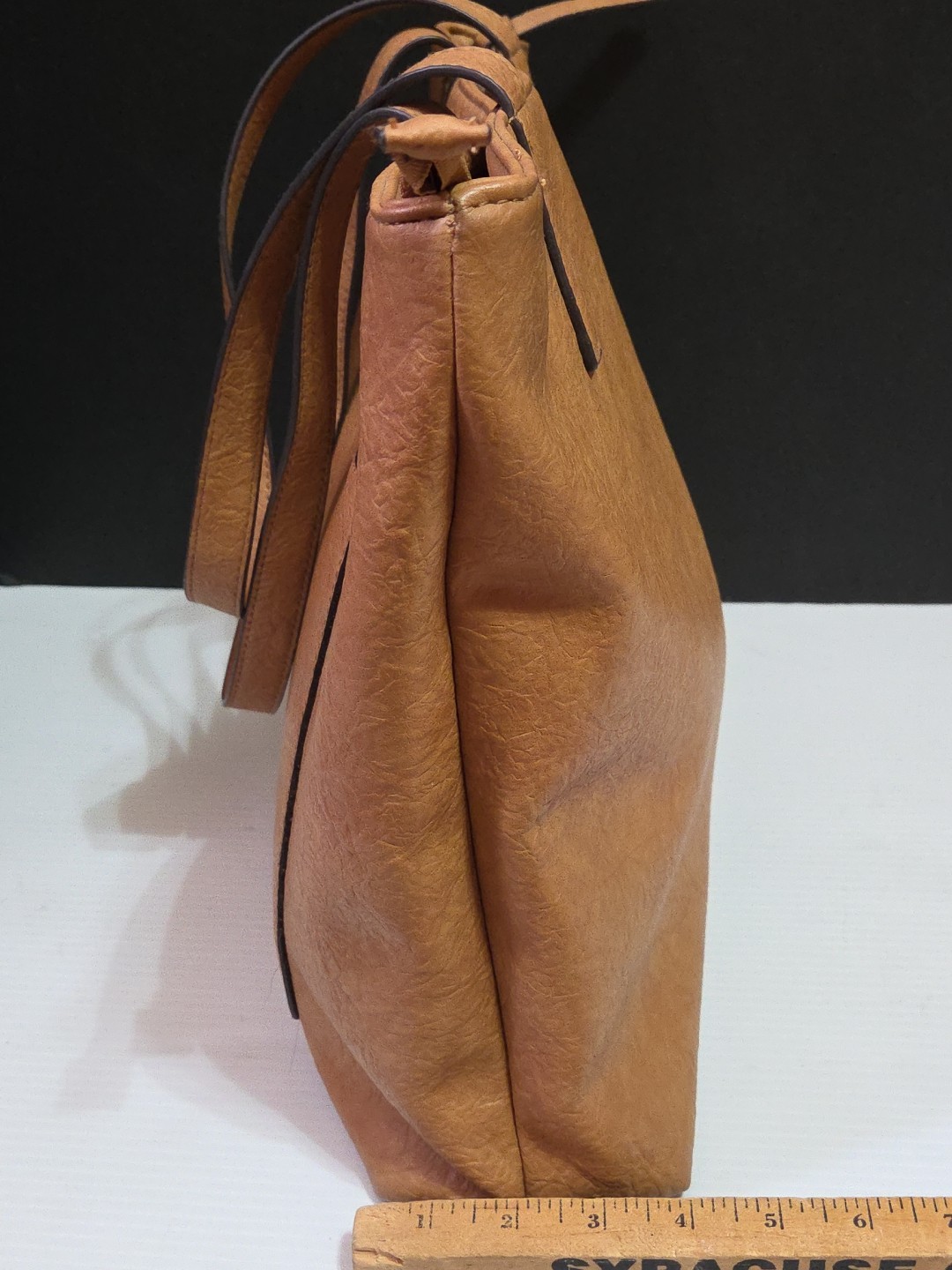 Womens Brown Vinyl Tote Shoulder Stylish Everyday Purse Bag & Cosmetic Bag 17×13