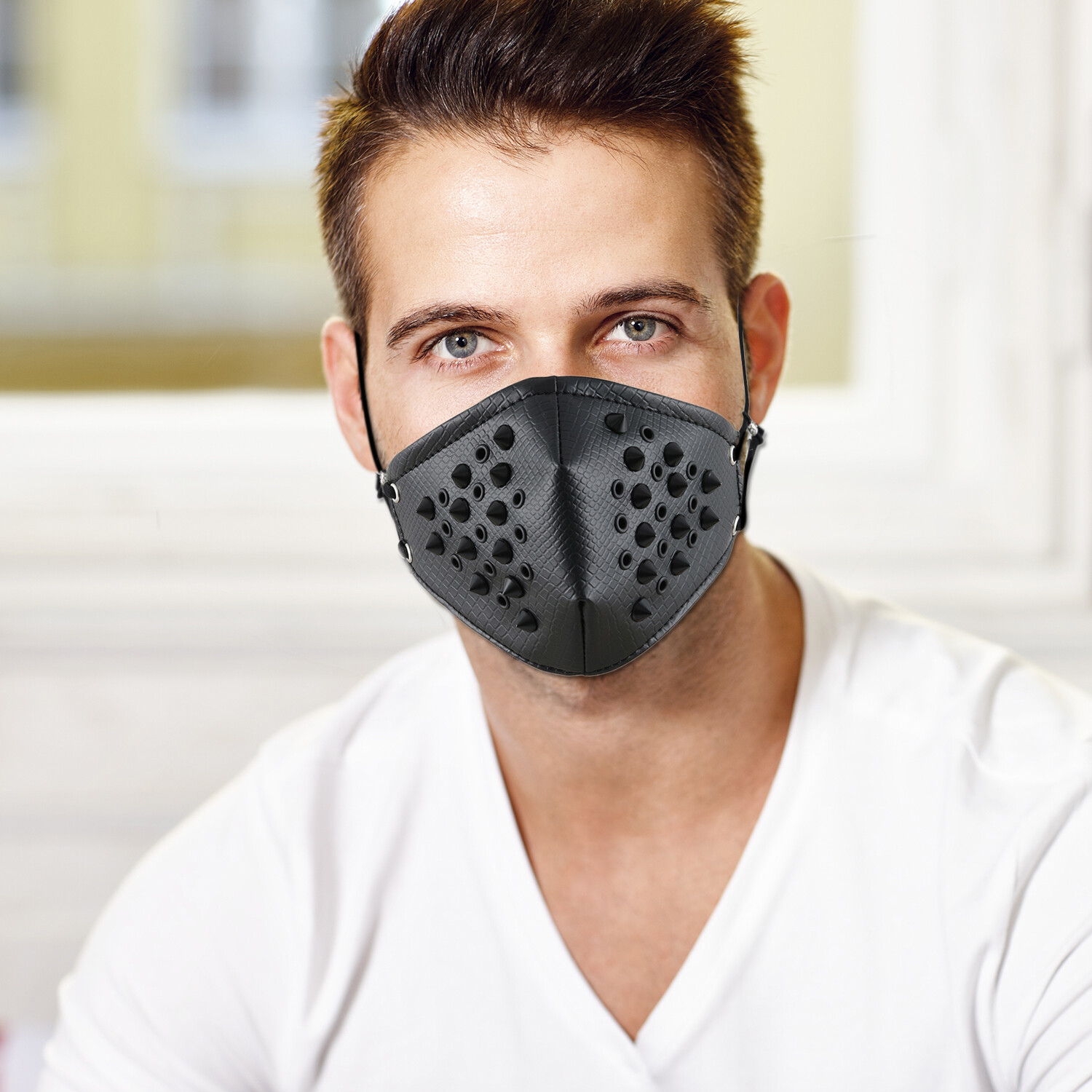 Men’s Punk Leather Rivet Half Face Mouth Mask Outdoors Motorcycle Biker Cosplay