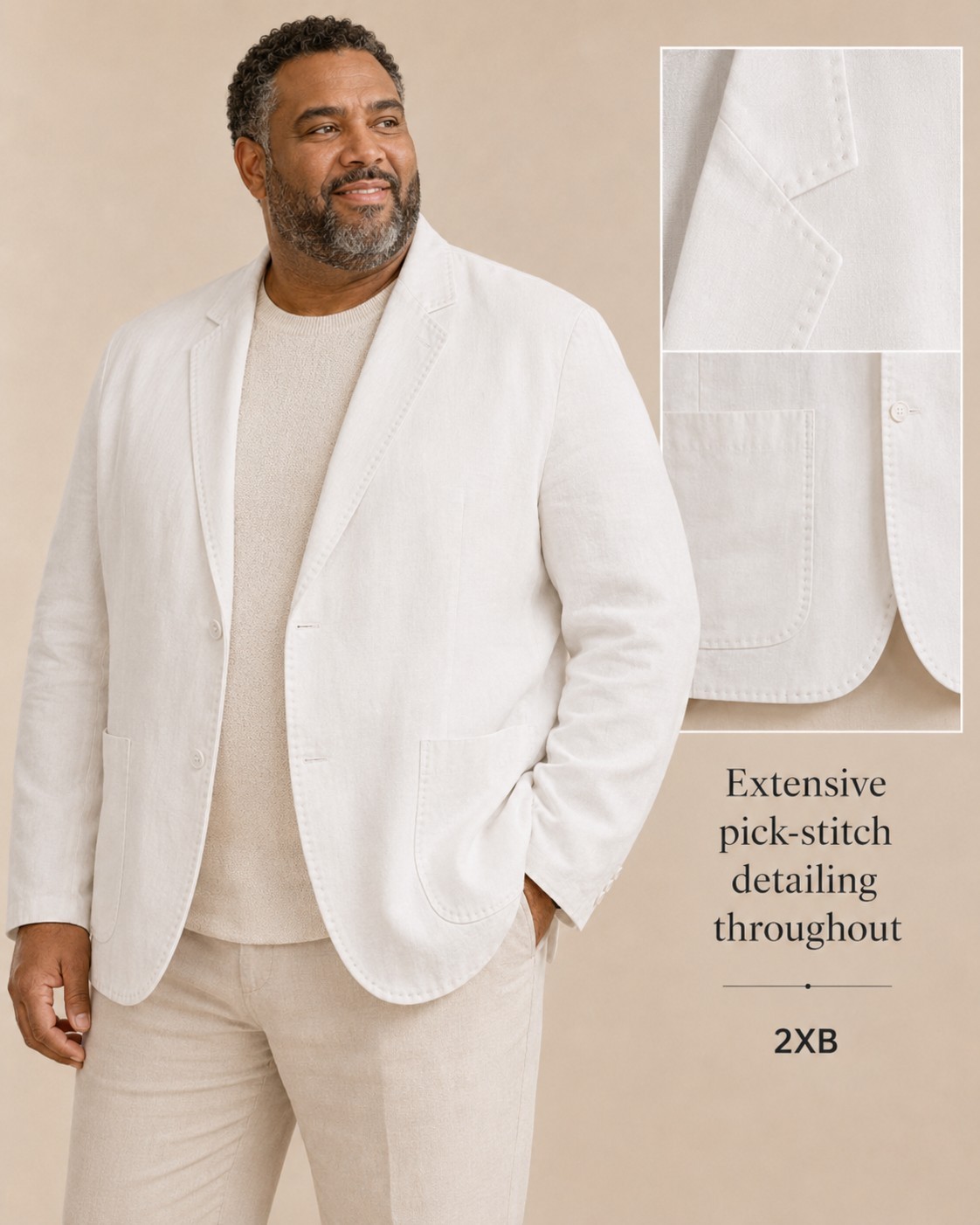 Baird McNutt Murano White Linen Blend Blazer Jacket Mens 2XB Single Breasted