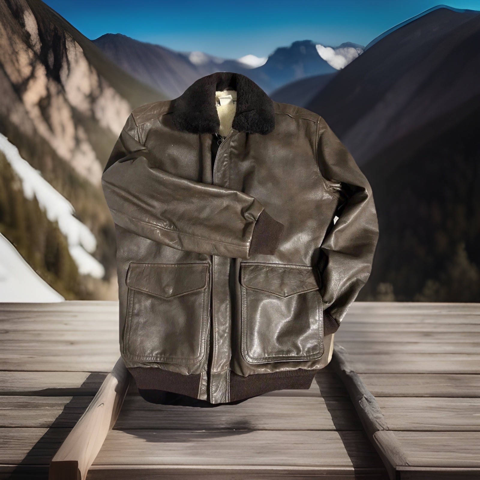 LL Bean Flying Tiger Leather Flight Jacket M-TALL Lambskin Mouton Wool Shearling