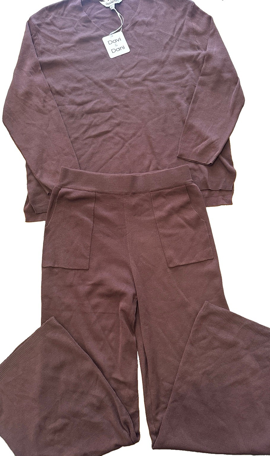 NWT Davi & Dani Espresso Brown Fine Knit 2 Pc Pant Set Boutique