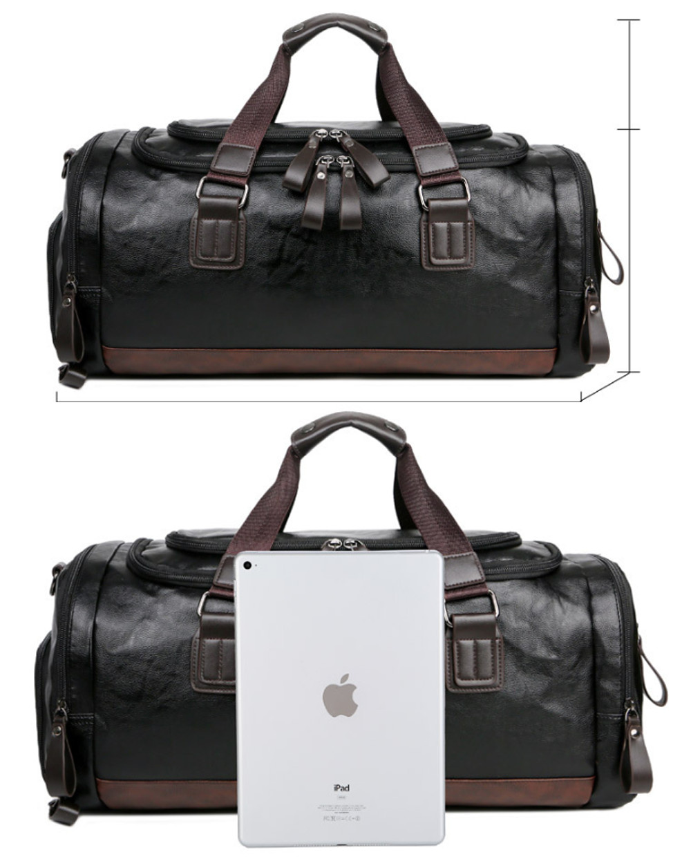US Men Large Leather Travel Gym Bag Weekend Overnight Duffle Bag Handbag Black