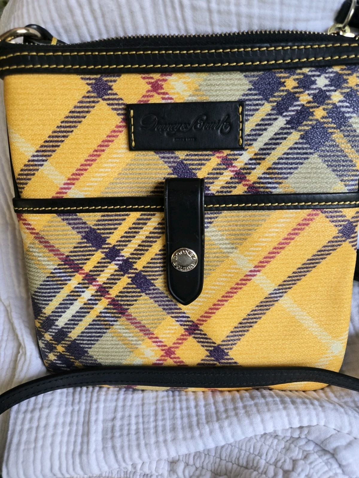 Dooney & Bourke Yellow Multicolor Plaid Zip Crossbody Bag Small Lined Pockets