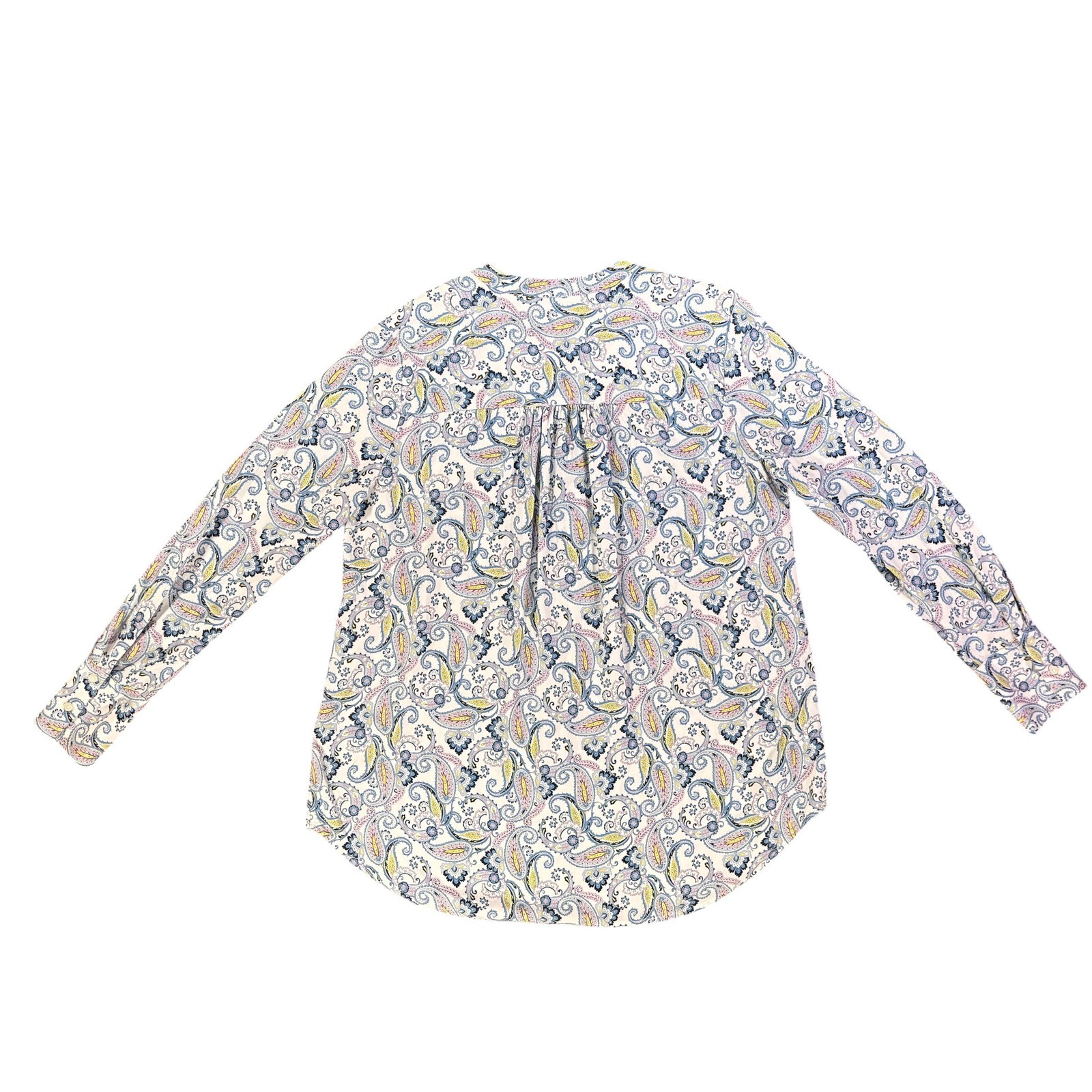 LOFT Womens Paisley Henley Blouse Multi-Color Long Sleeve Rayon Top Size M