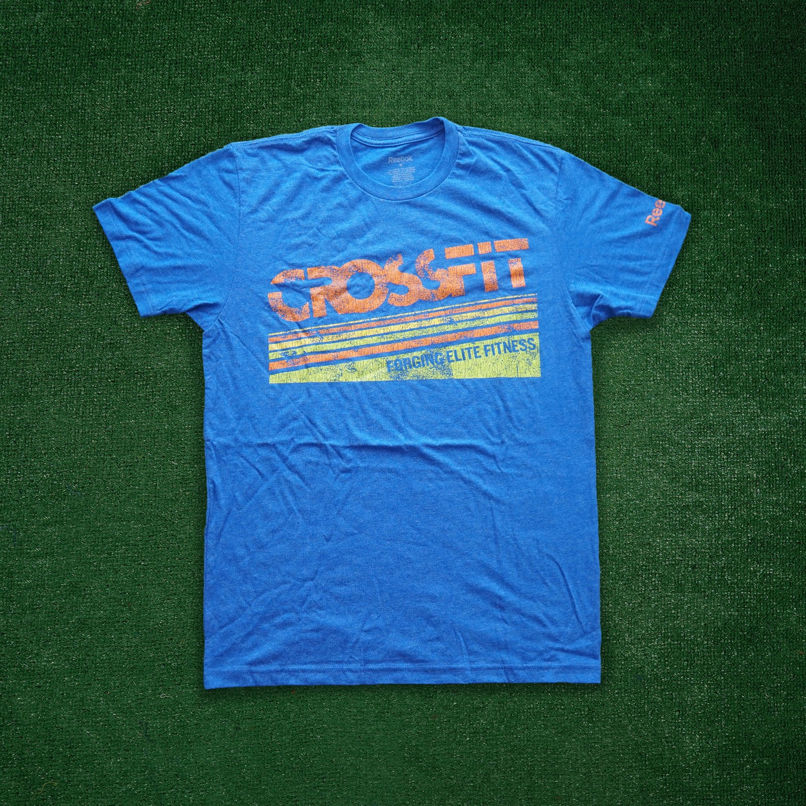 Reebok Men’s CrossFit “Forging Elite Fitness” Distressed Graphic Blue T-Shirt